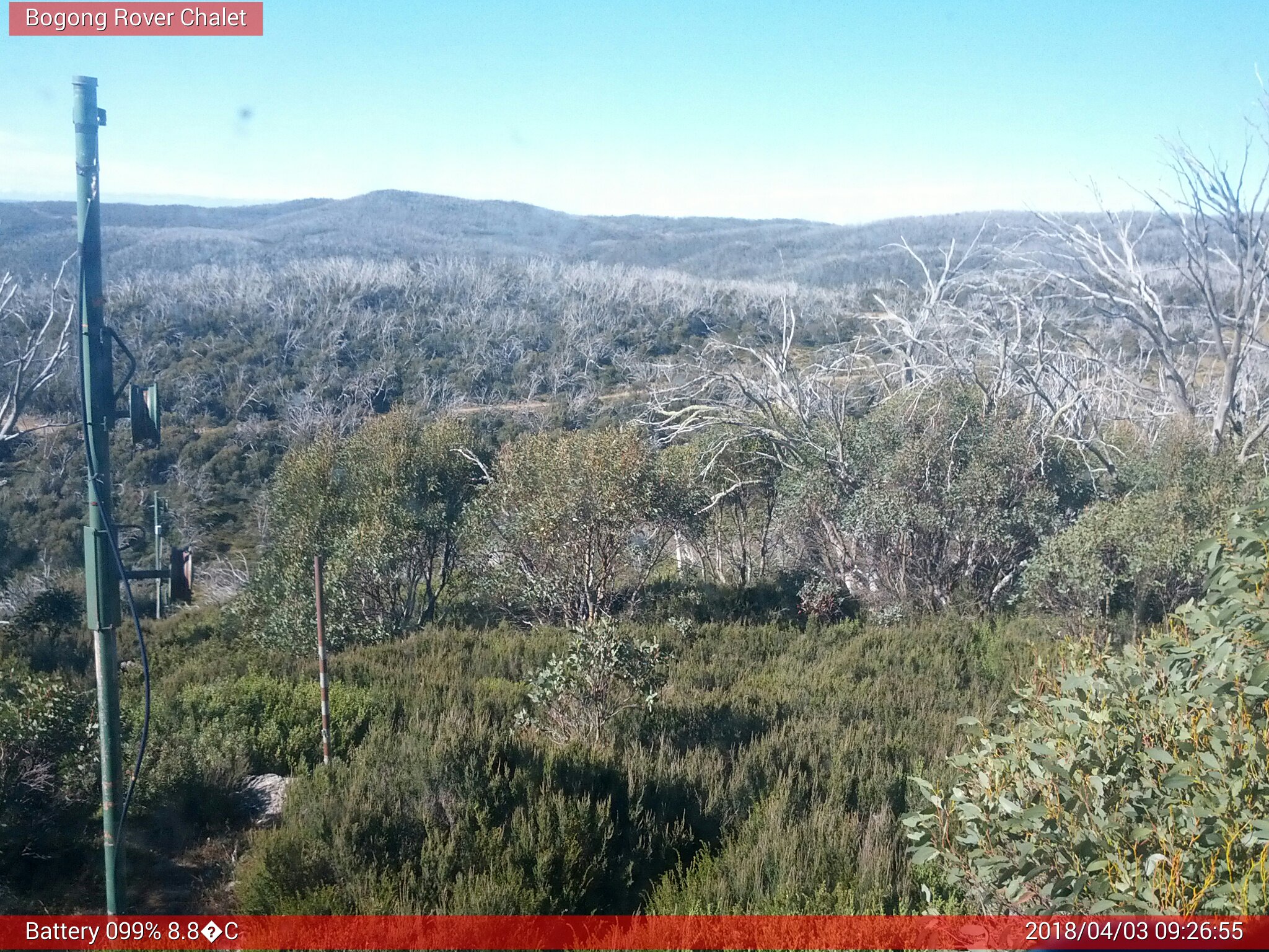 Bogong Web Cam 9:26am Tuesday 3rd of April 2018