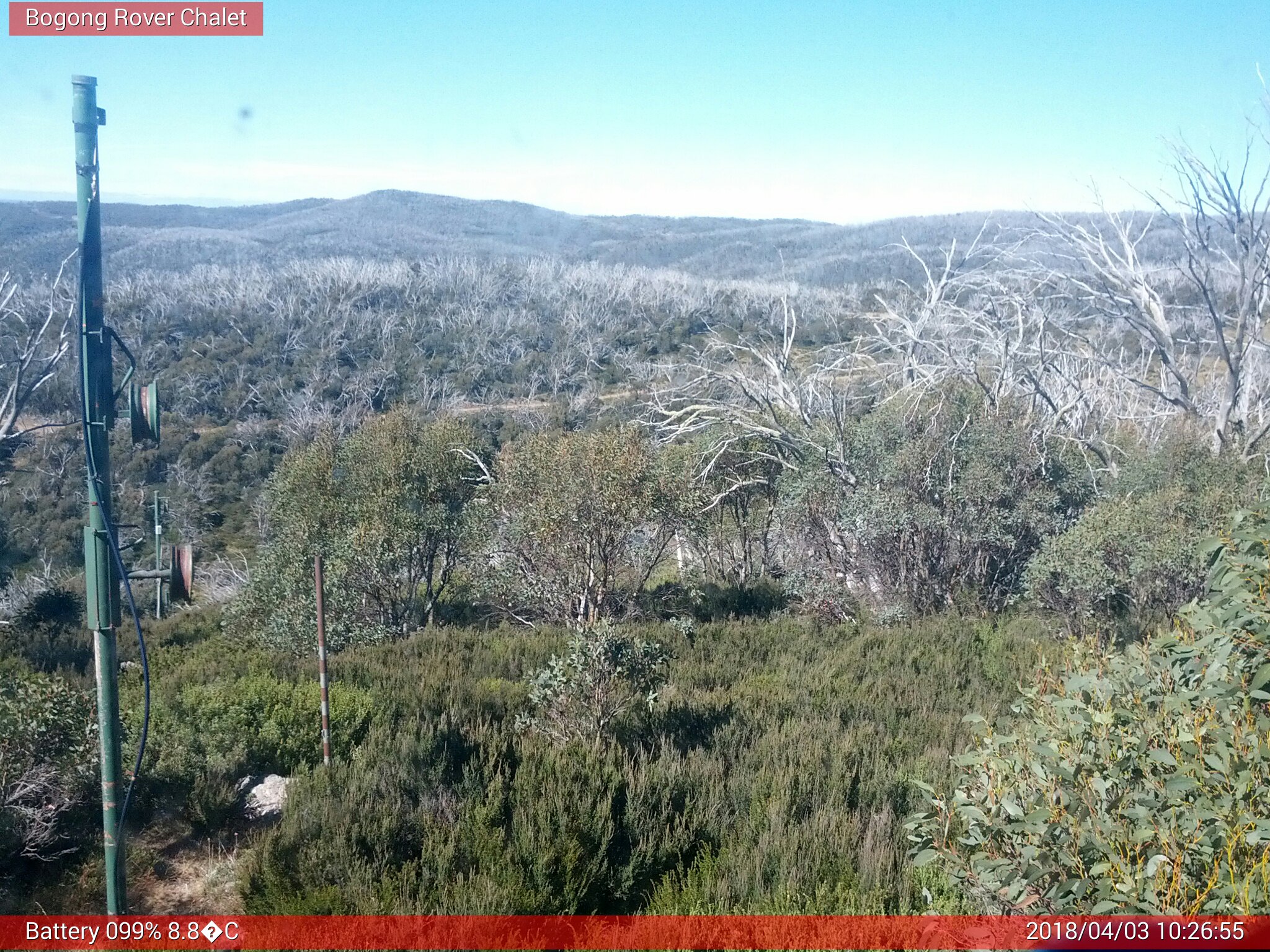 Bogong Web Cam 10:26am Tuesday 3rd of April 2018