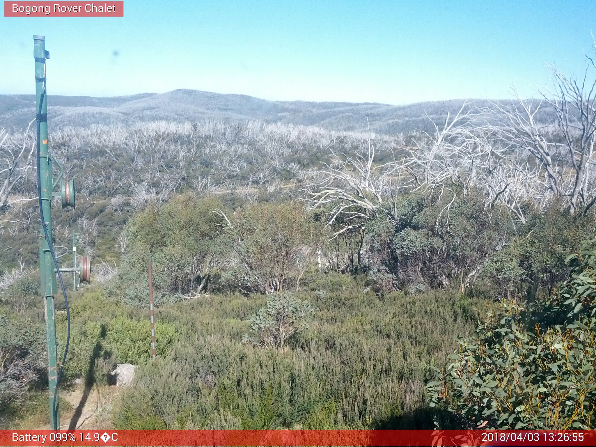 Bogong Web Cam 1:26pm Tuesday 3rd of April 2018