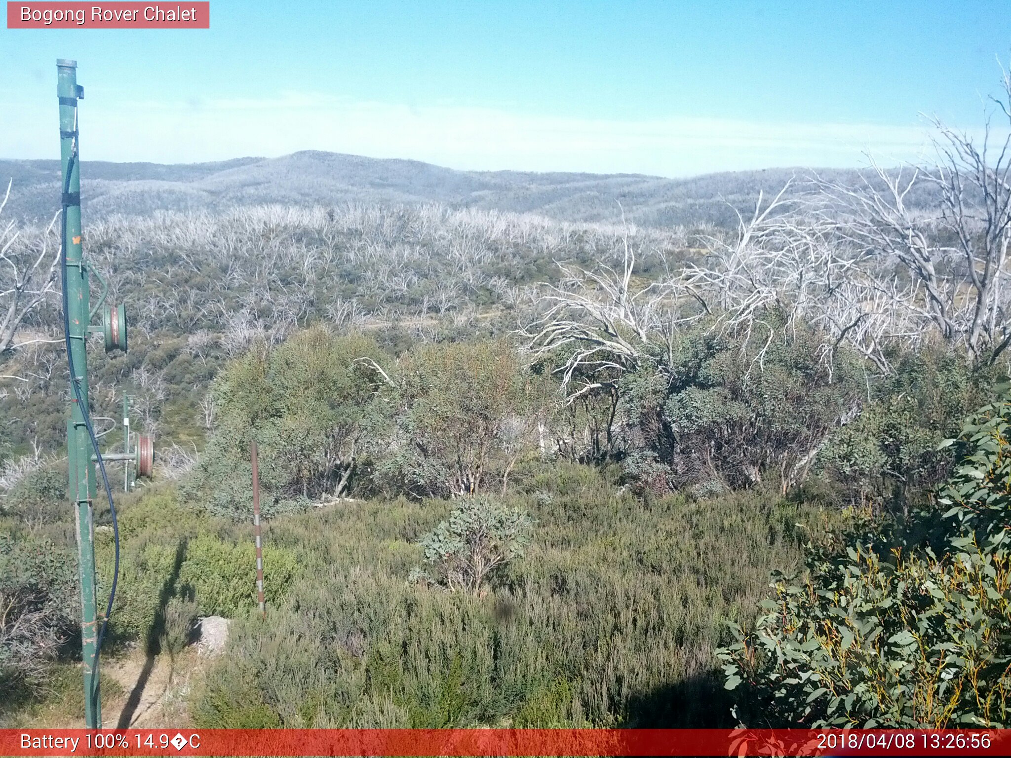 Bogong Web Cam 1:26pm Sunday 8th of April 2018