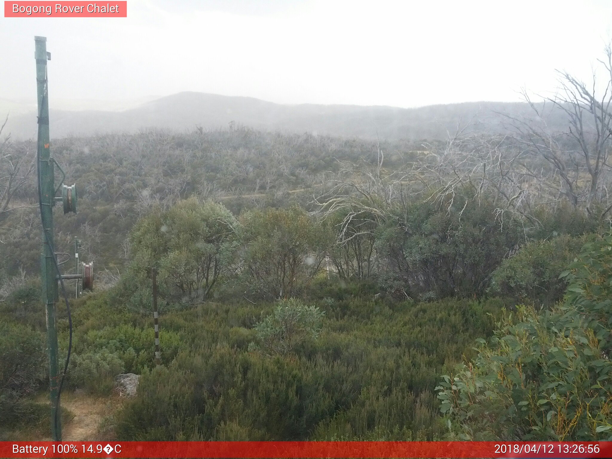 Bogong Web Cam 1:26pm Thursday 12th of April 2018