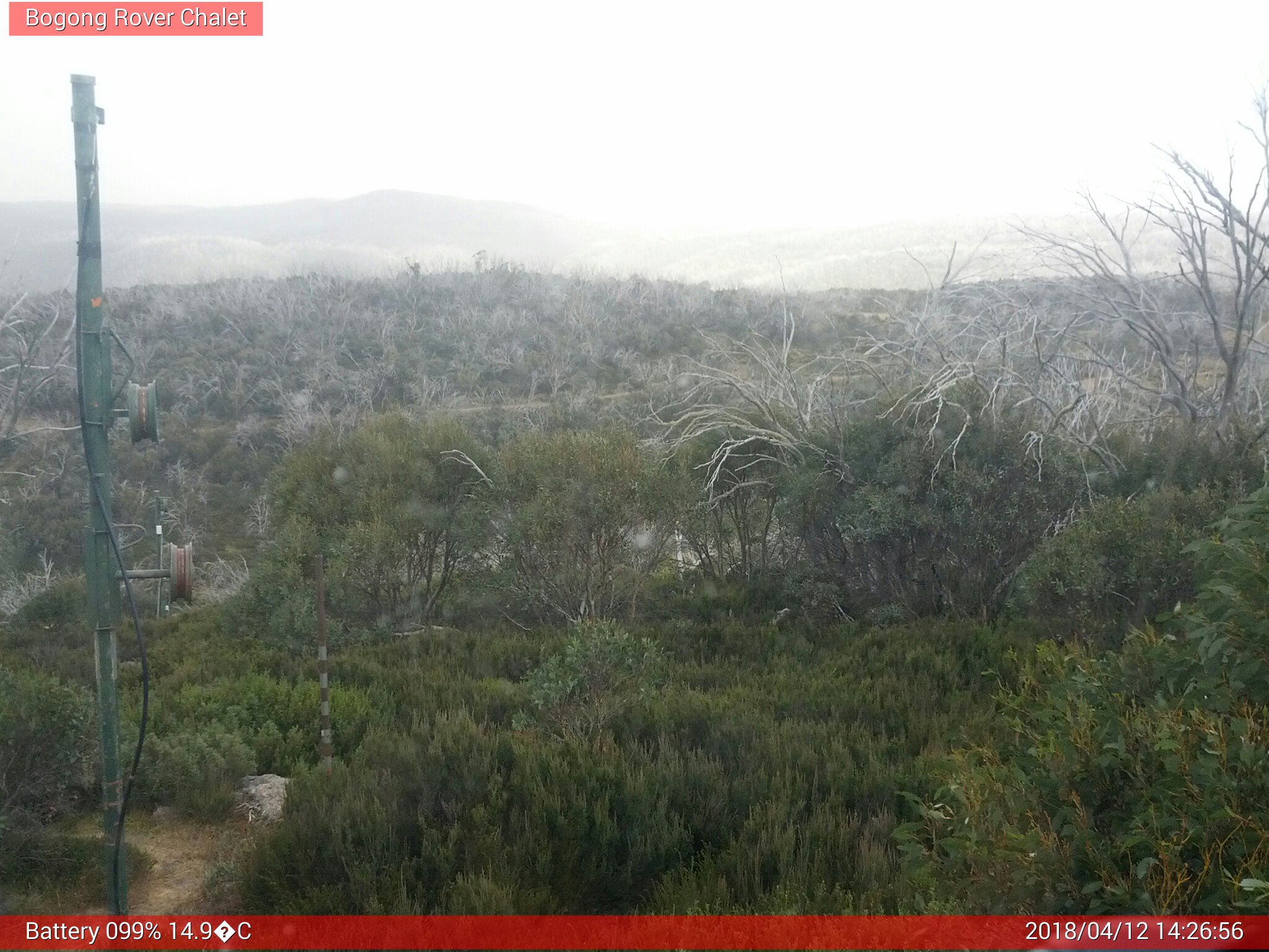 Bogong Web Cam 2:26pm Thursday 12th of April 2018