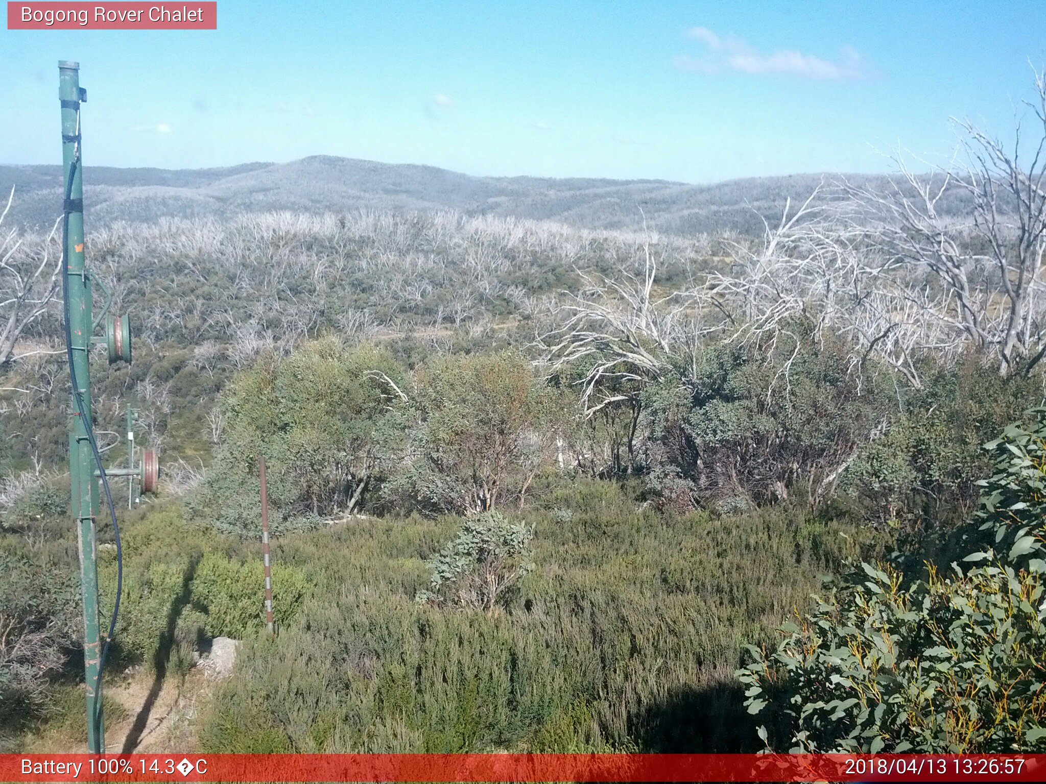 Bogong Web Cam 1:26pm Friday 13th of April 2018