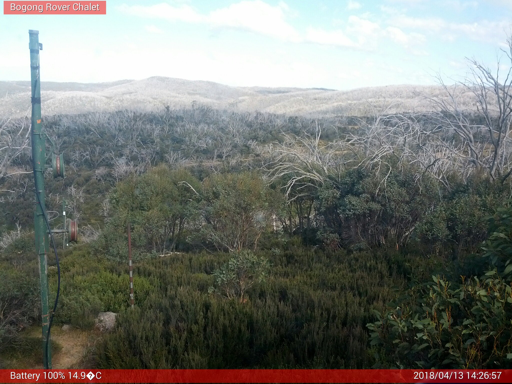 Bogong Web Cam 2:26pm Friday 13th of April 2018