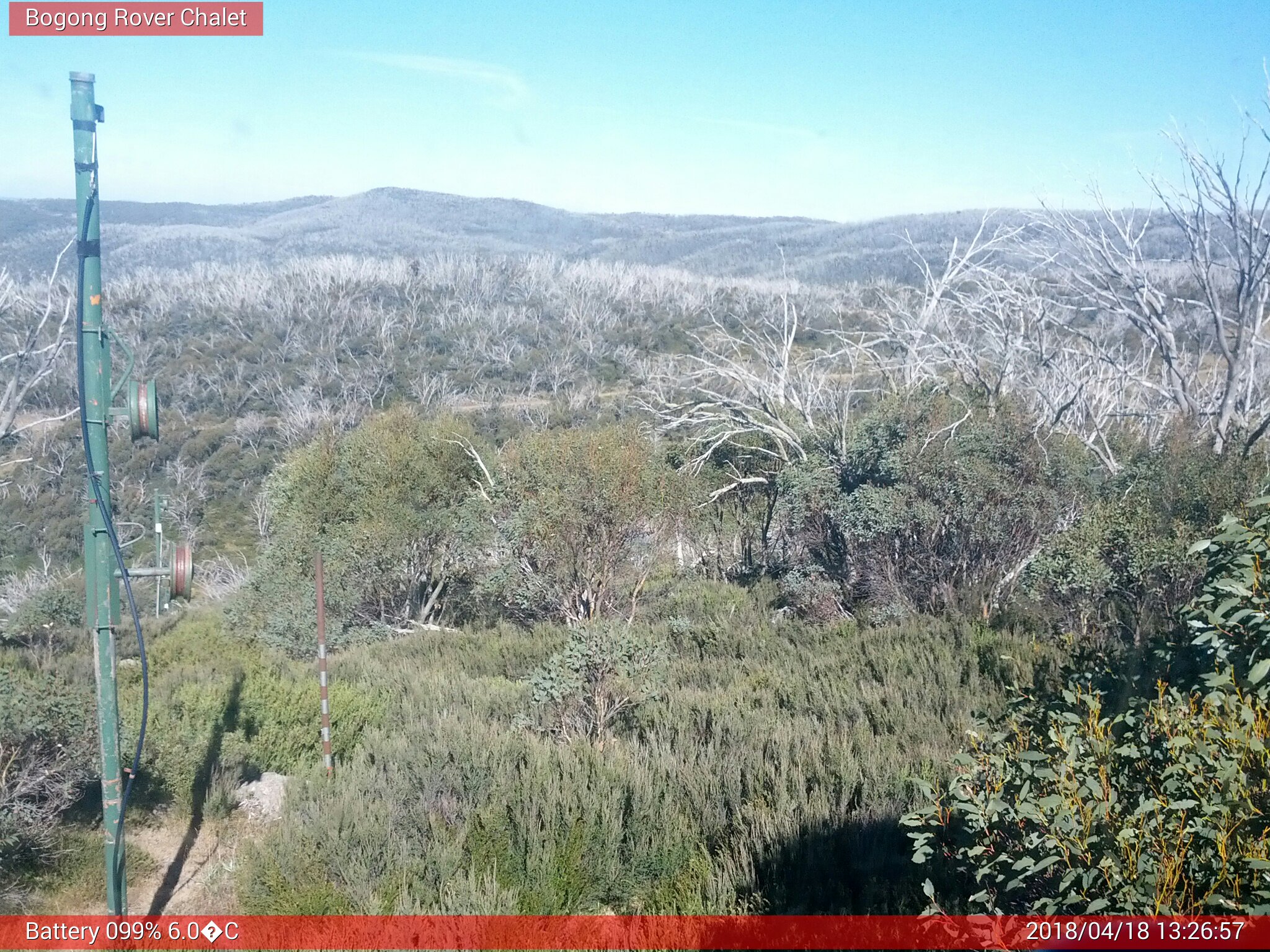 Bogong Web Cam 1:26pm Wednesday 18th of April 2018