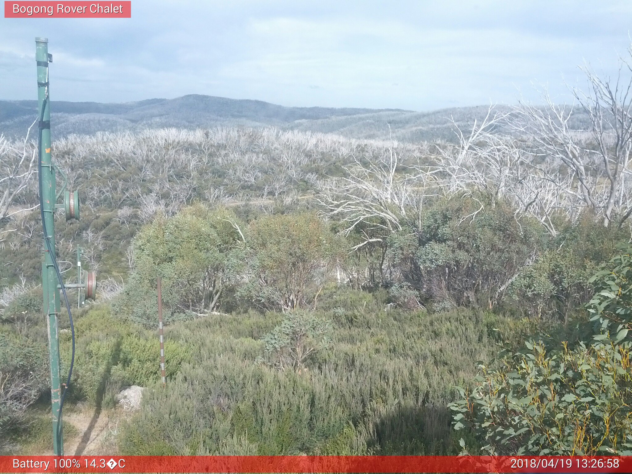 Bogong Web Cam 1:26pm Thursday 19th of April 2018