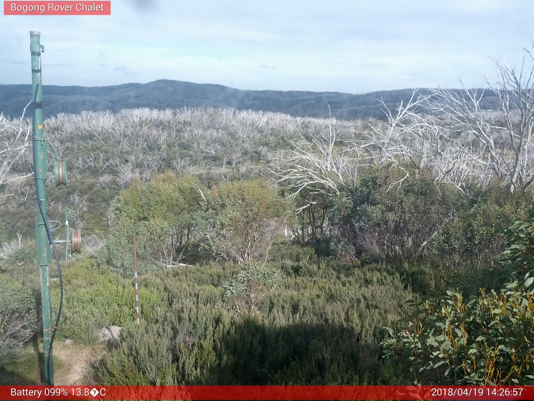 Bogong Web Cam 2:26pm Thursday 19th of April 2018