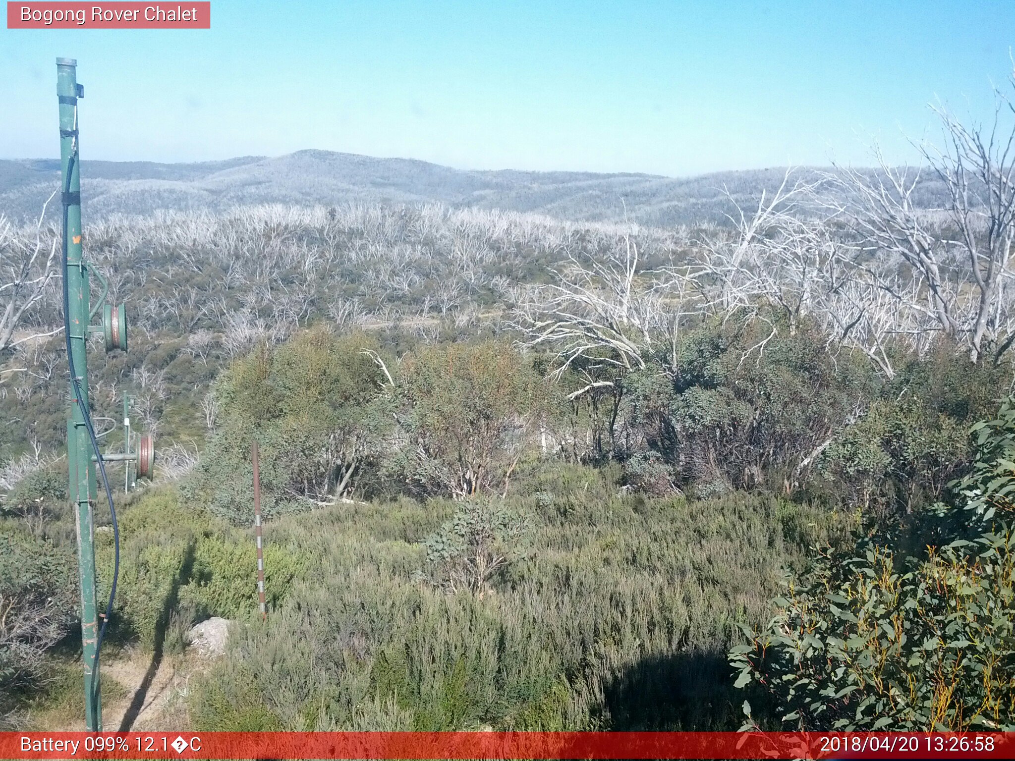 Bogong Web Cam 1:26pm Friday 20th of April 2018