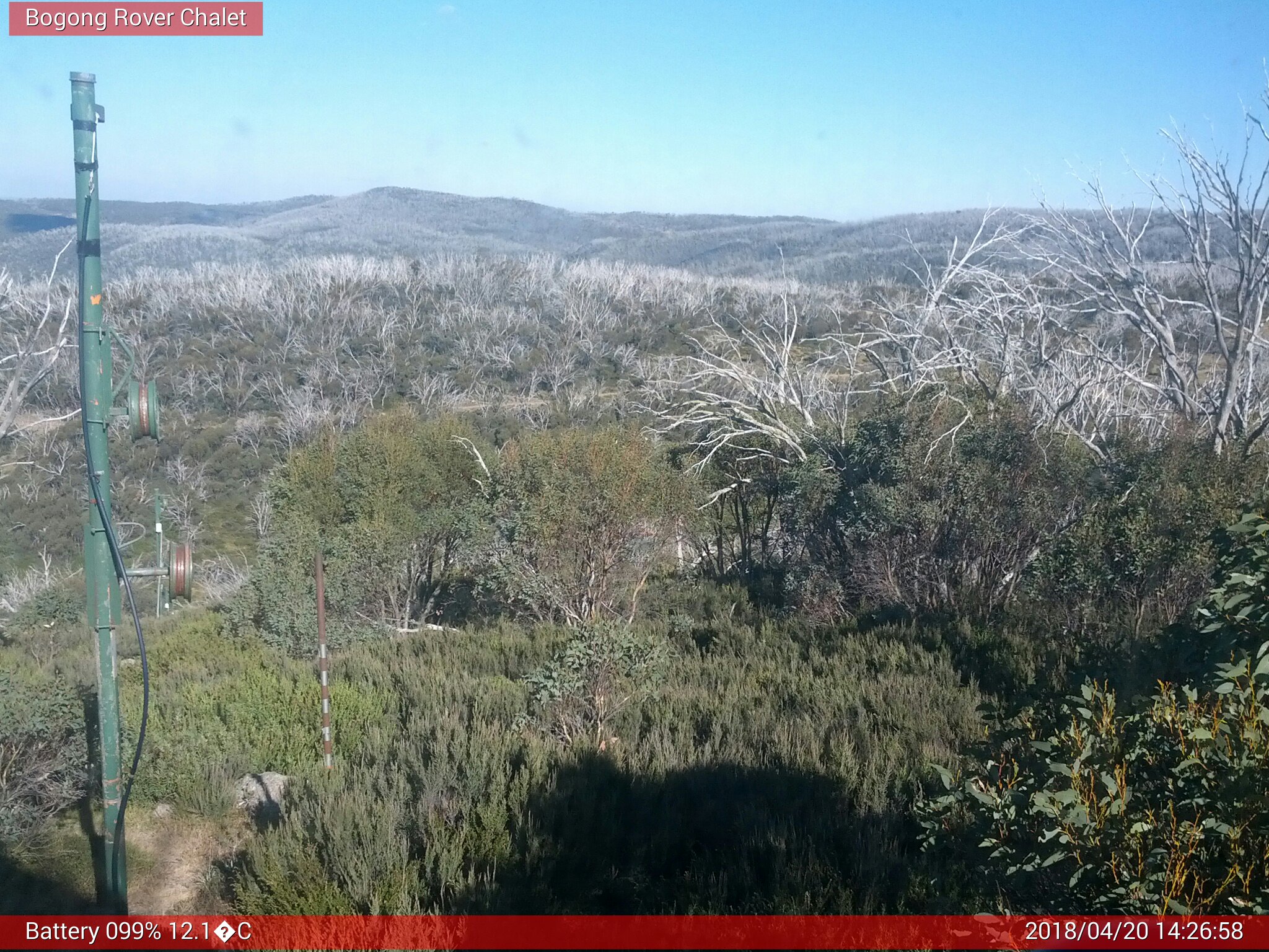 Bogong Web Cam 2:26pm Friday 20th of April 2018