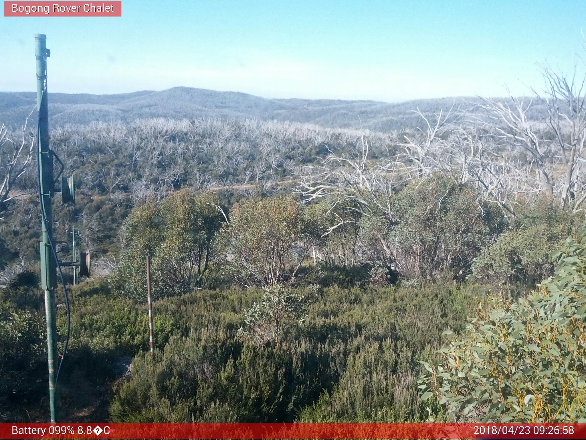 Bogong Web Cam 9:26am Monday 23rd of April 2018