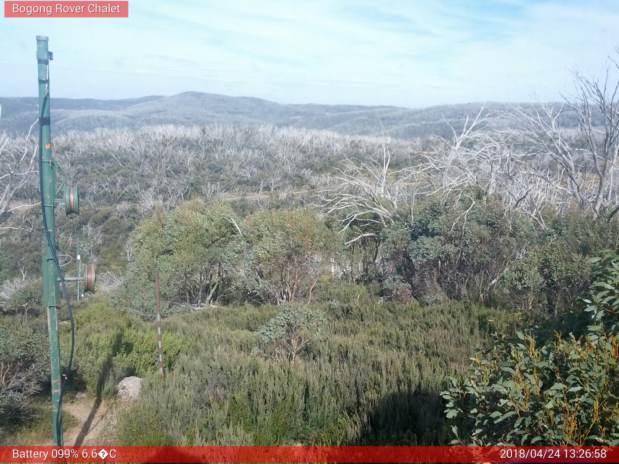 Bogong Web Cam 1:26pm Tuesday 24th of April 2018