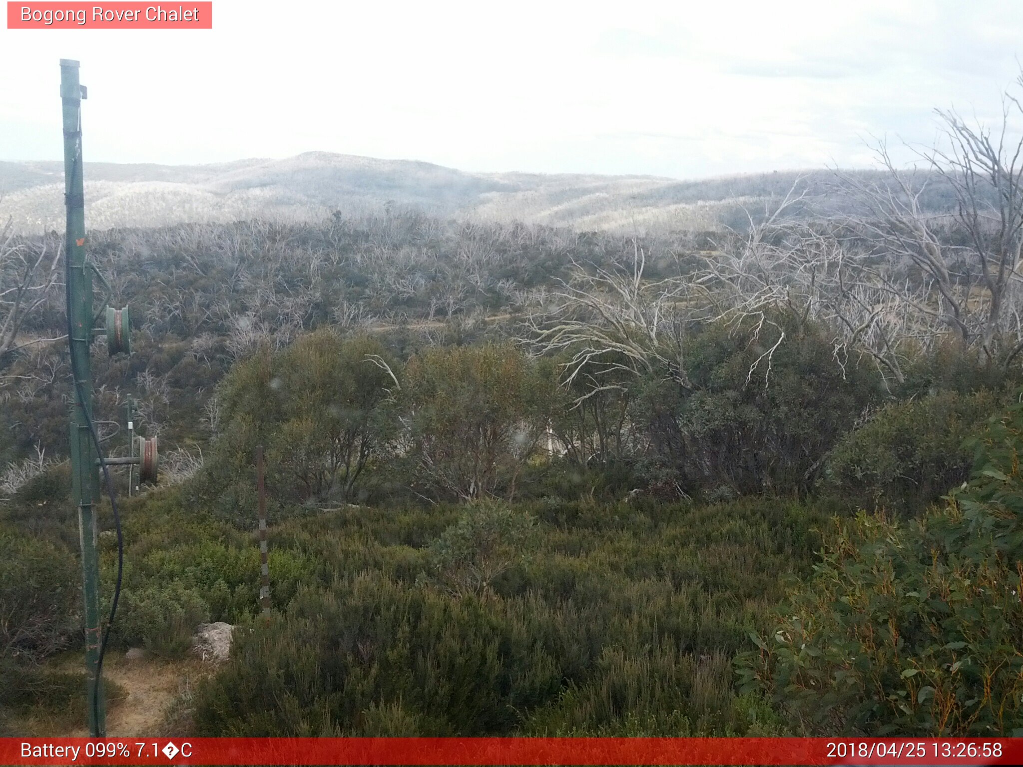 Bogong Web Cam 1:26pm Wednesday 25th of April 2018