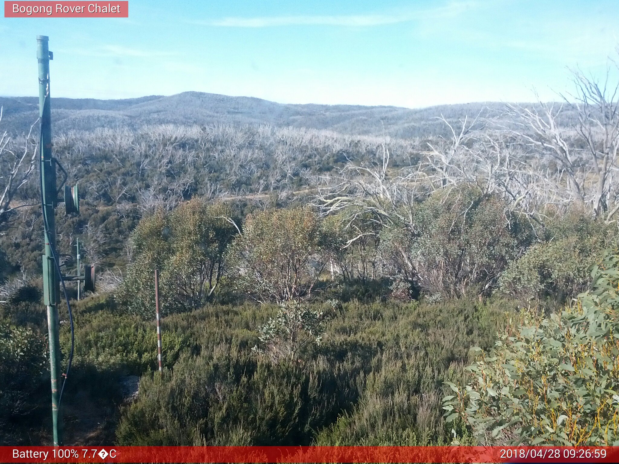 Bogong Web Cam 9:26am Saturday 28th of April 2018