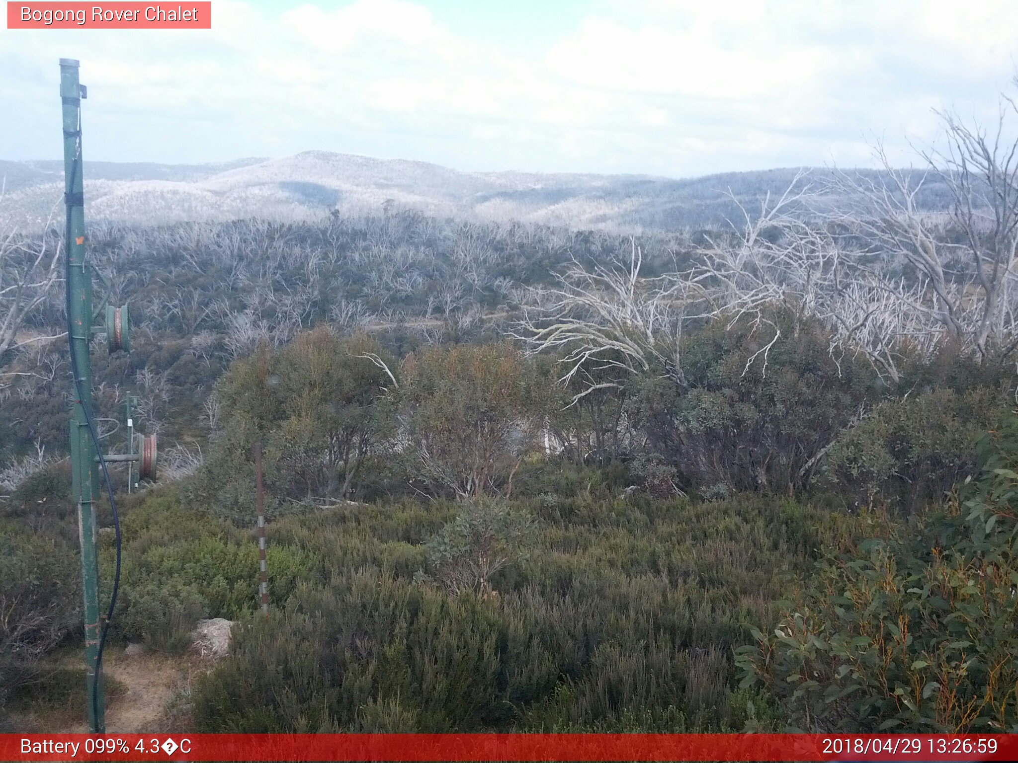 Bogong Web Cam 1:26pm Sunday 29th of April 2018