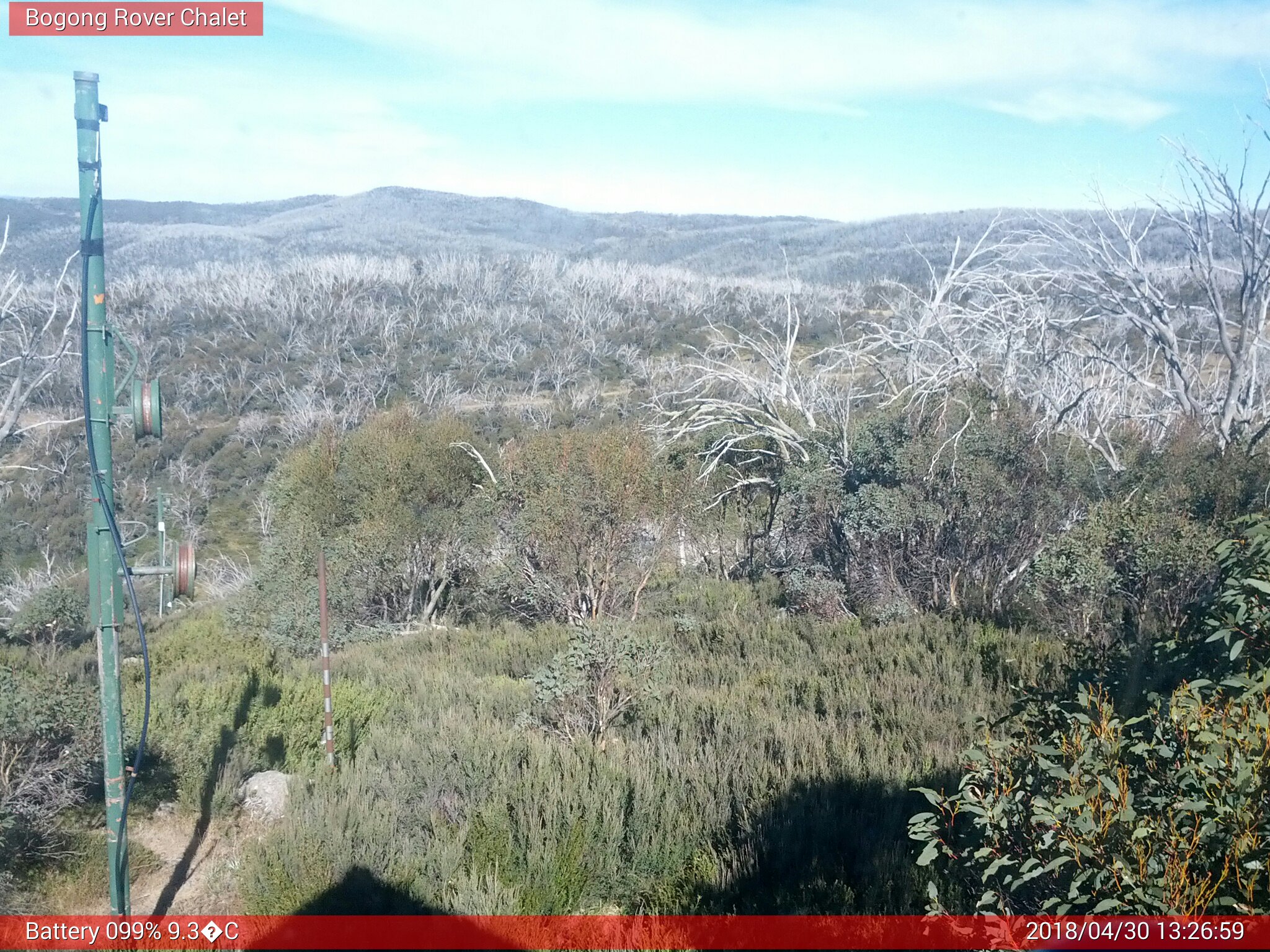 Bogong Web Cam 1:26pm Monday 30th of April 2018