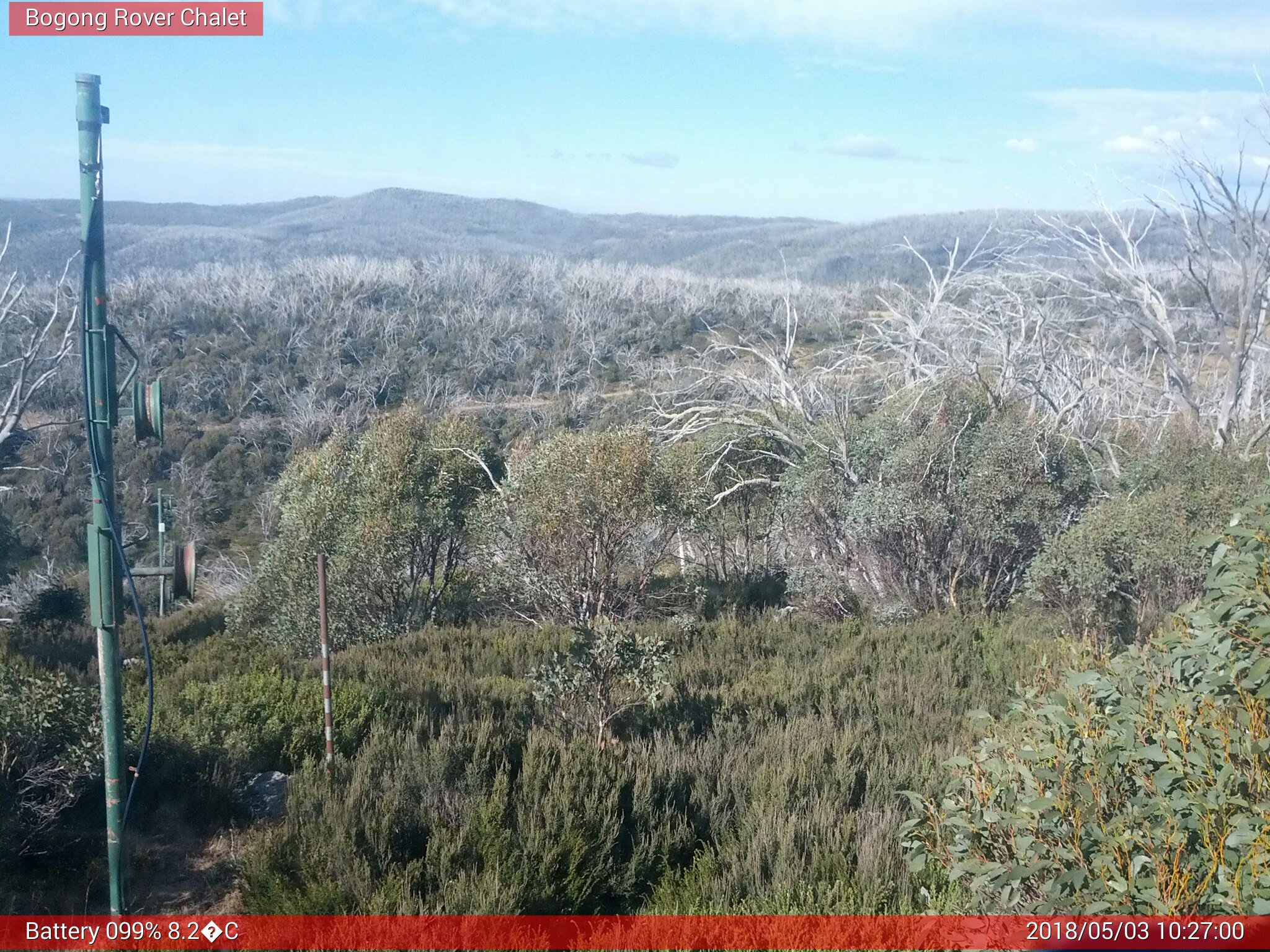 Bogong Web Cam 10:26am Thursday 3rd of May 2018