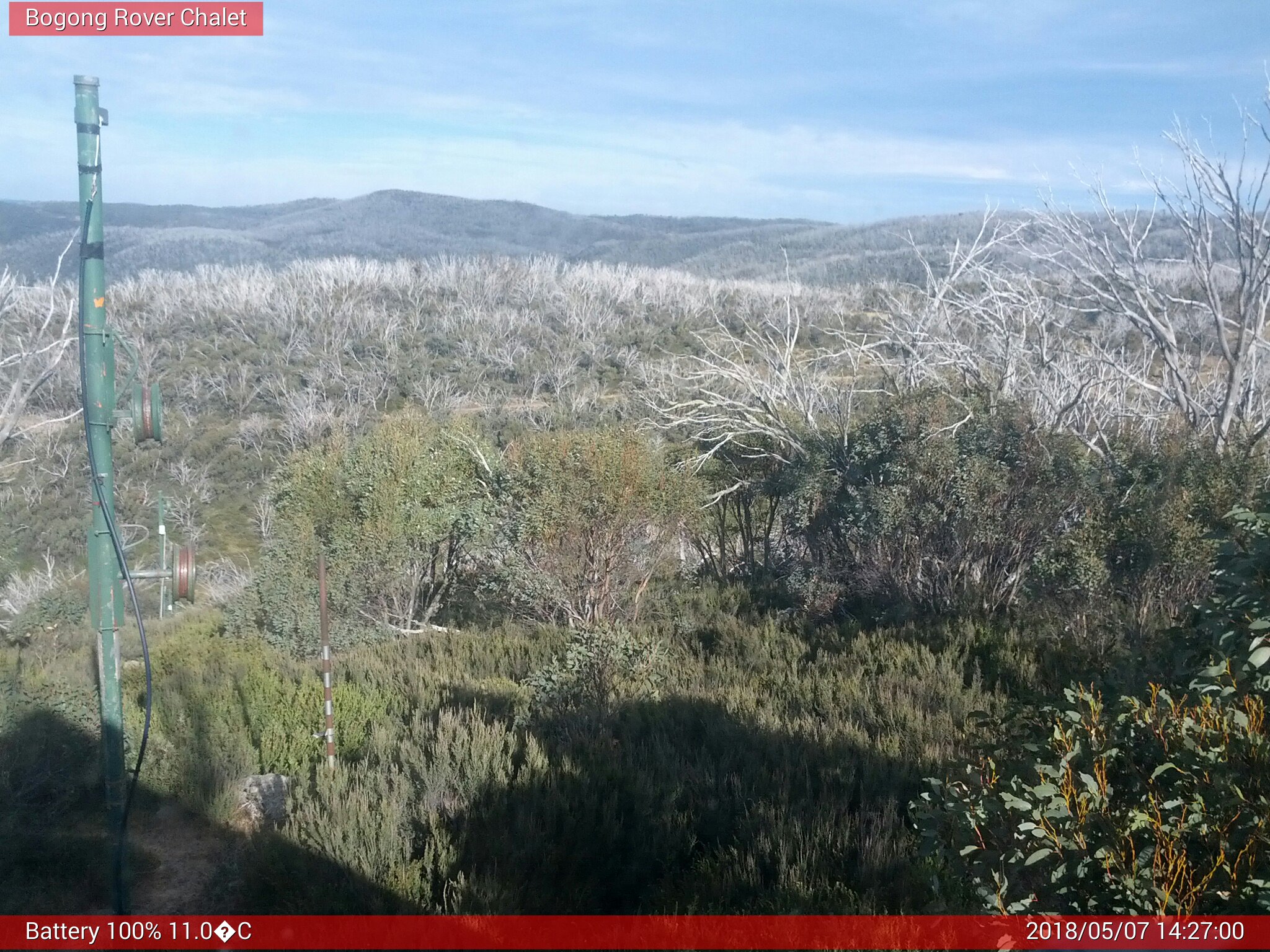 Bogong Web Cam 2:27pm Monday 7th of May 2018