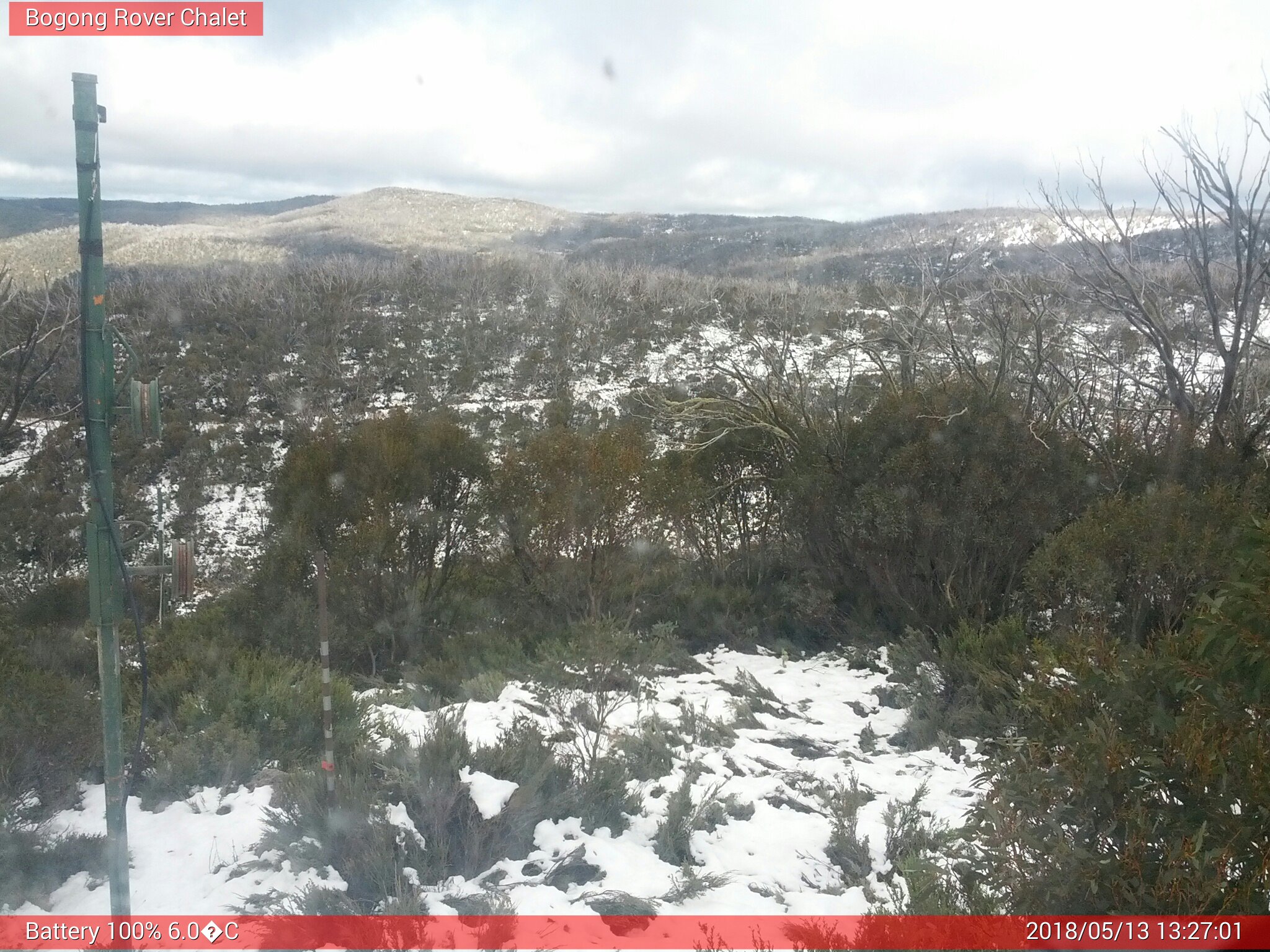 Bogong Web Cam 1:27pm Sunday 13th of May 2018