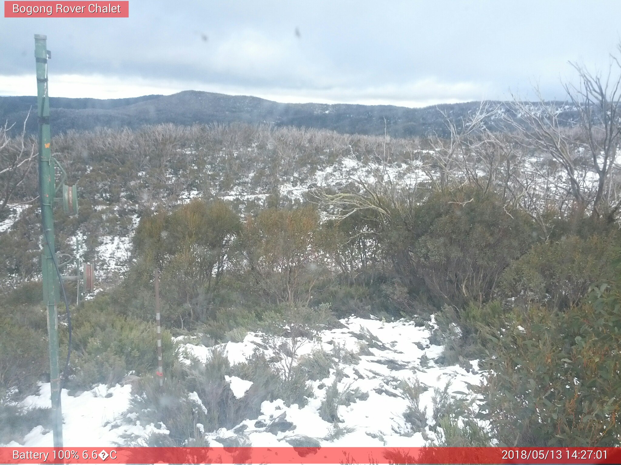 Bogong Web Cam 2:27pm Sunday 13th of May 2018