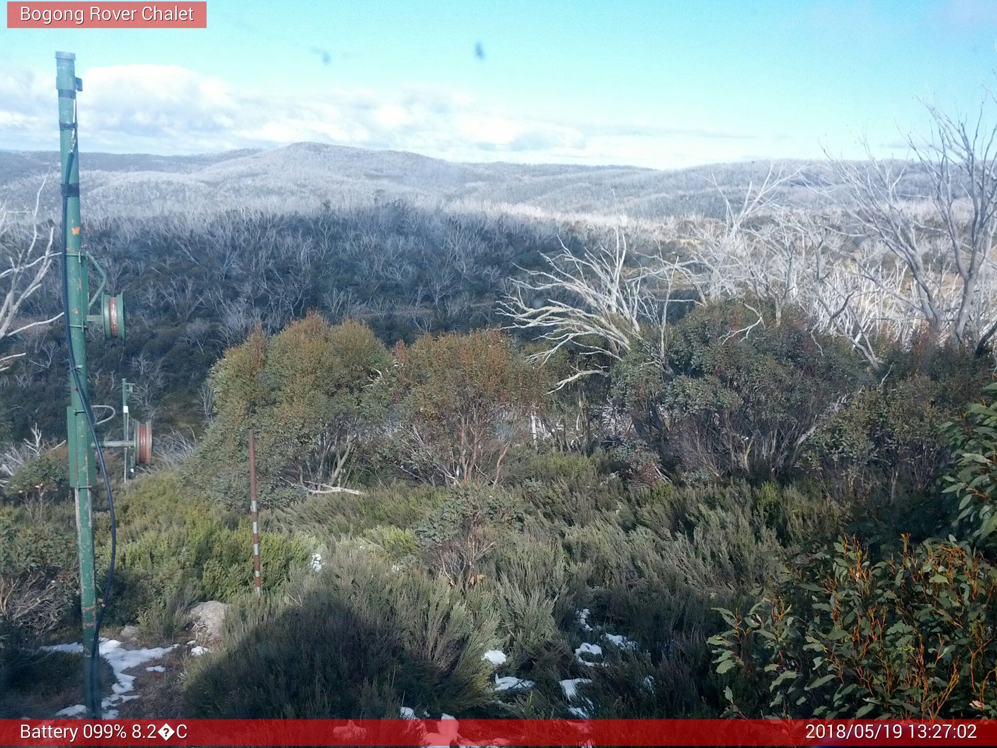 Bogong Web Cam 1:27pm Saturday 19th of May 2018