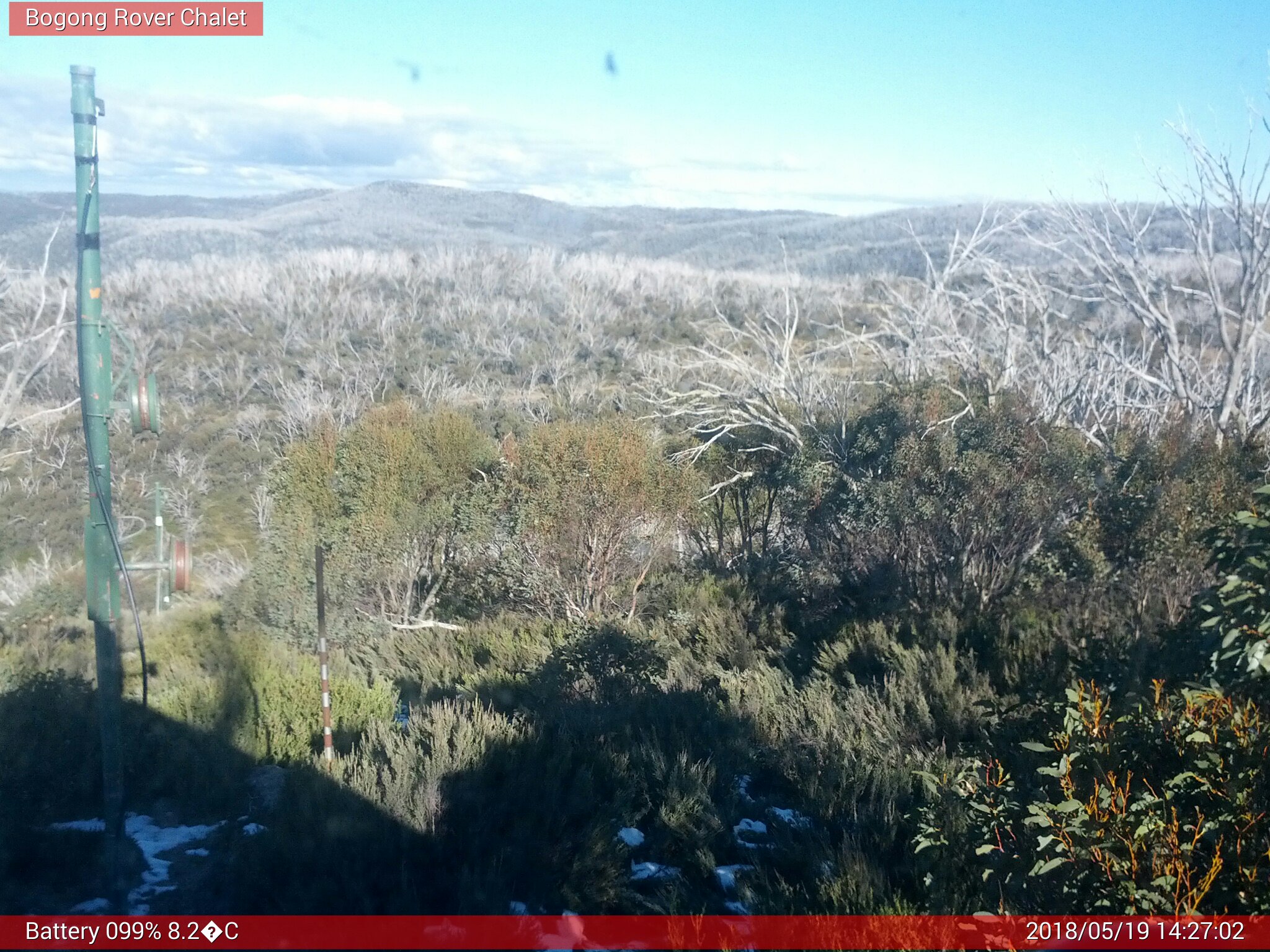 Bogong Web Cam 2:27pm Saturday 19th of May 2018