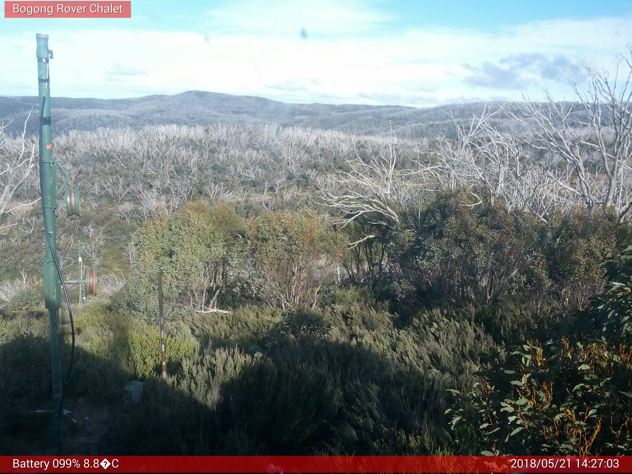 Bogong Web Cam 2:27pm Monday 21st of May 2018