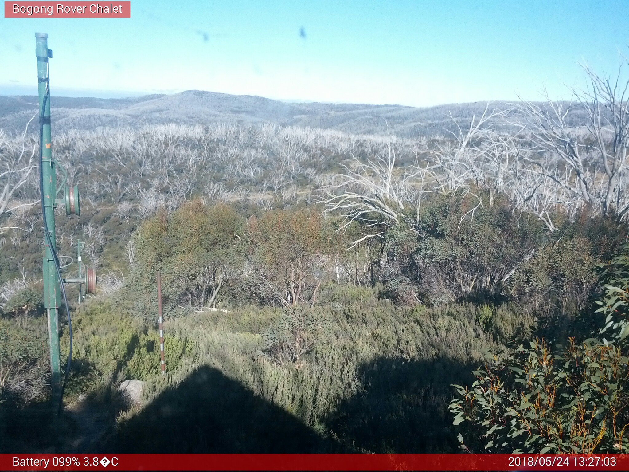 Bogong Web Cam 1:27pm Thursday 24th of May 2018