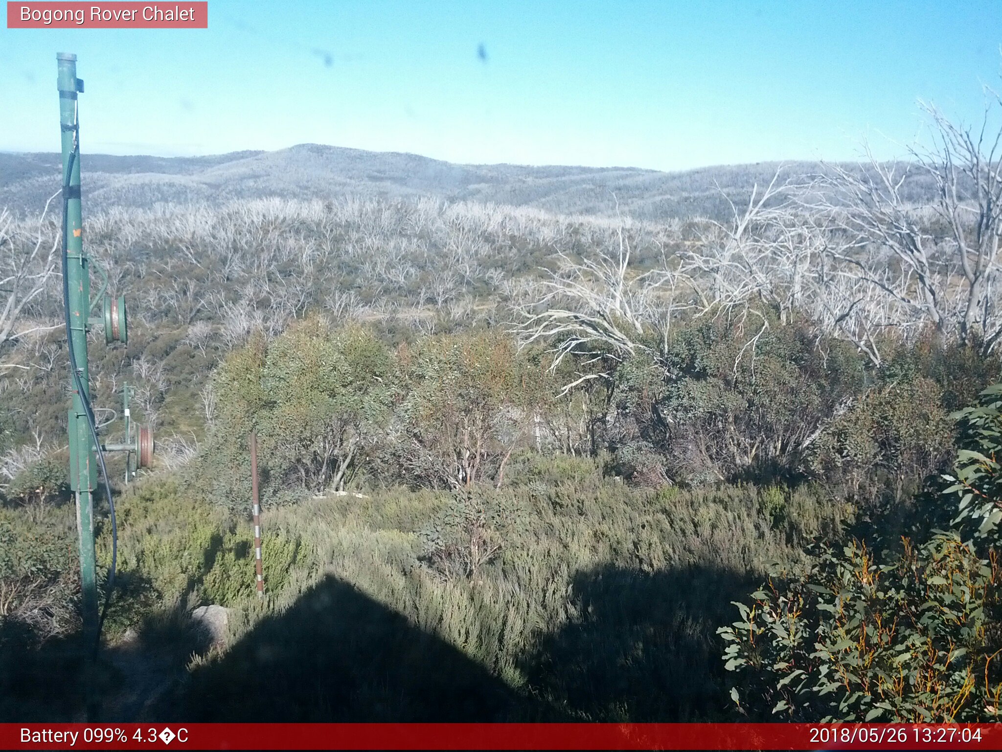 Bogong Web Cam 1:27pm Saturday 26th of May 2018