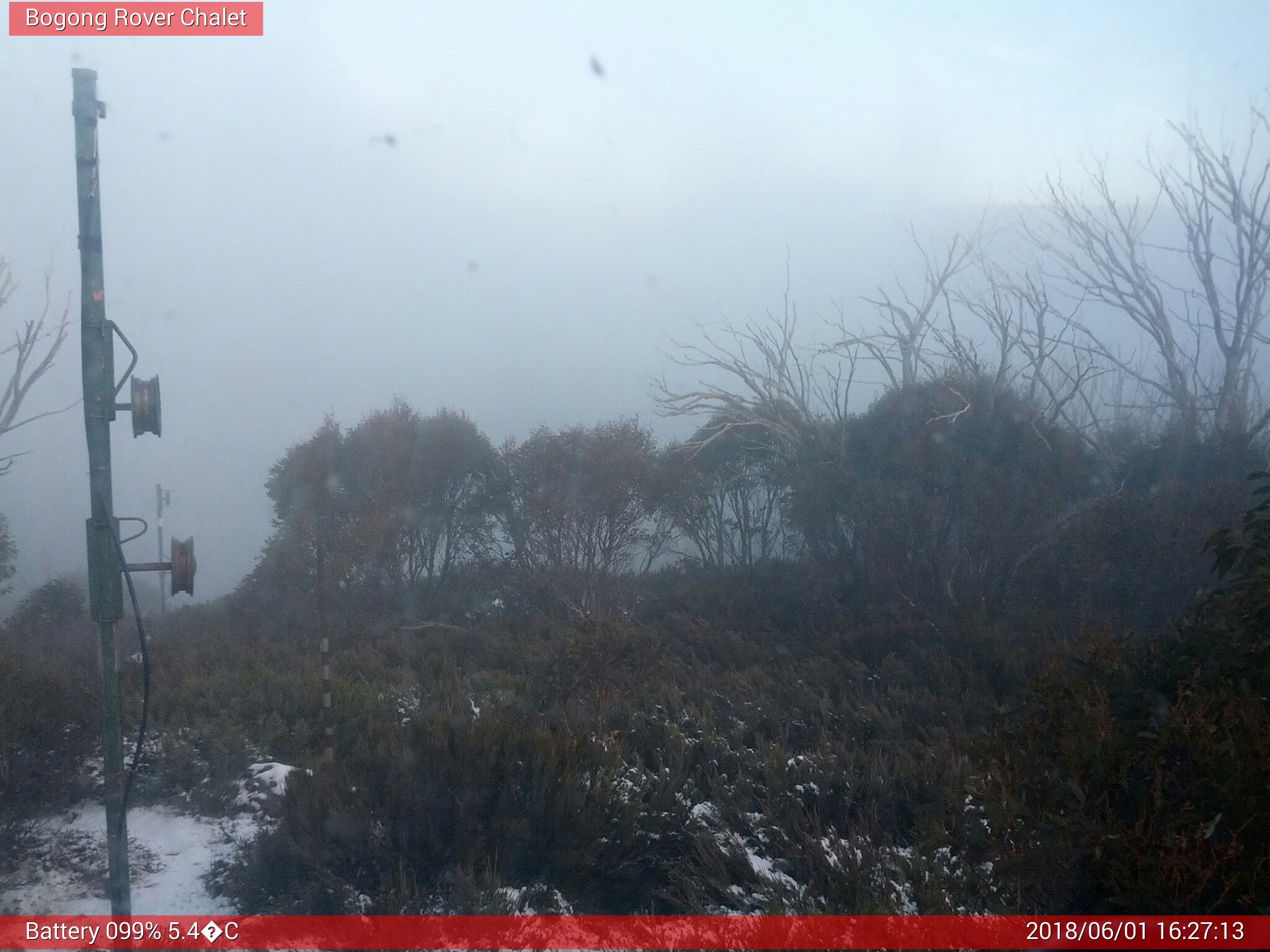 Bogong Web Cam 4:27pm Friday 1st of June 2018