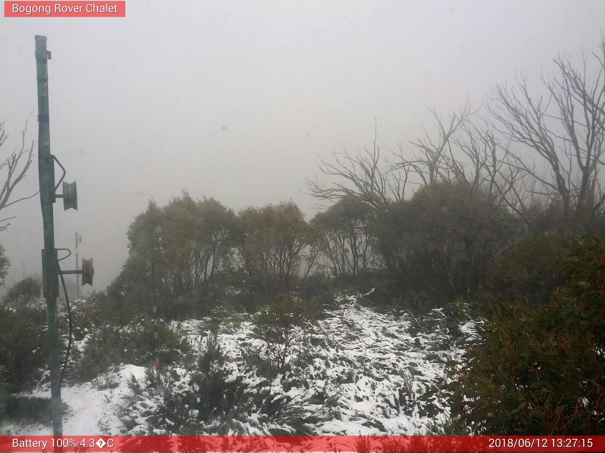 Bogong Web Cam 1:27pm Tuesday 12th of June 2018