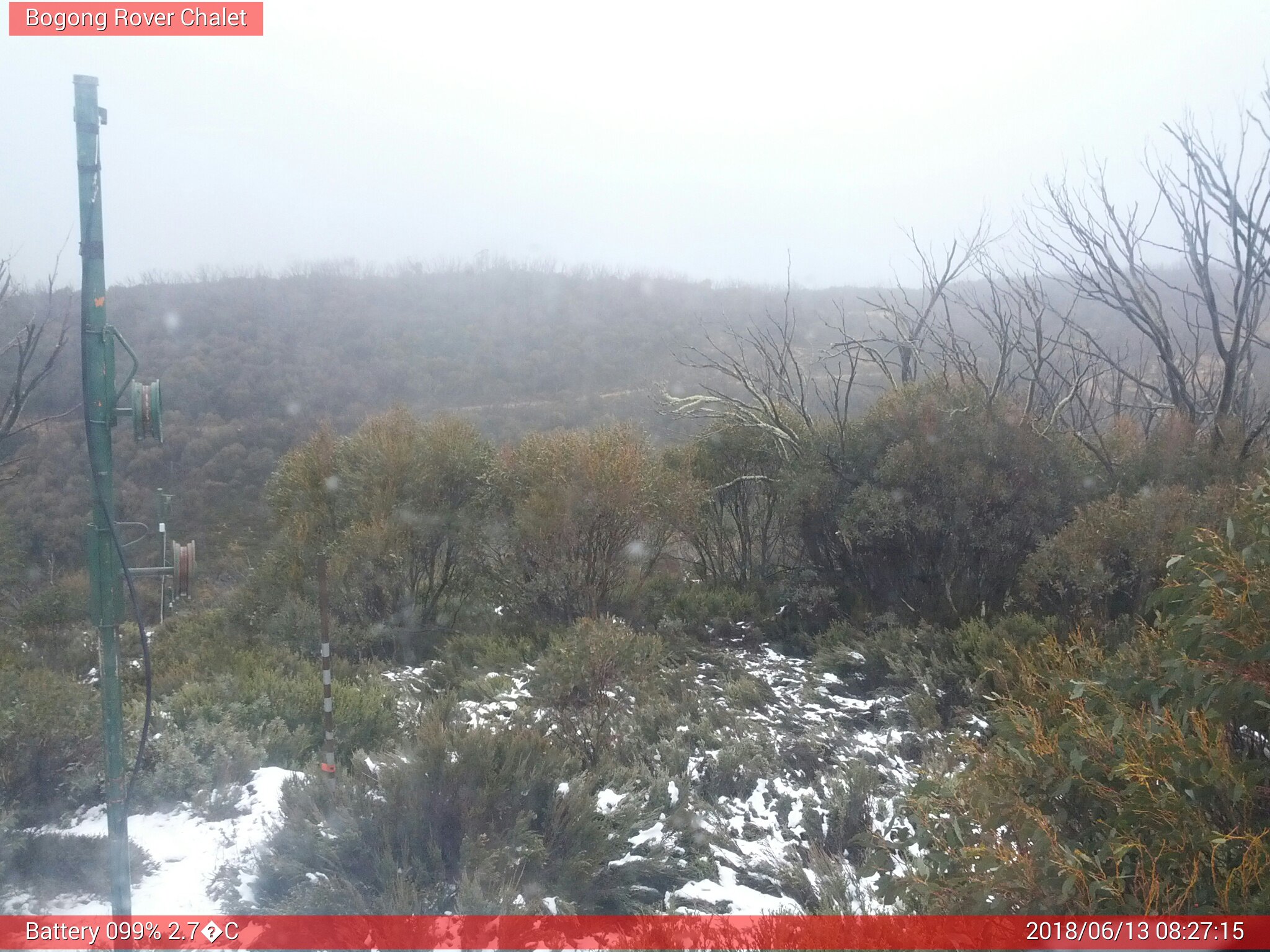 Bogong Web Cam 8:27am Wednesday 13th of June 2018