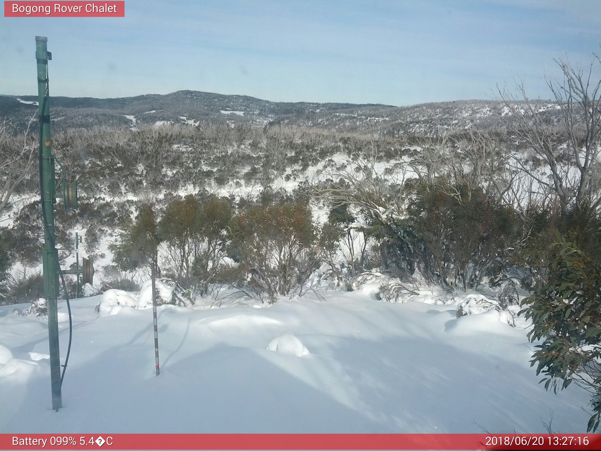 Bogong Web Cam 1:27pm Wednesday 20th of June 2018