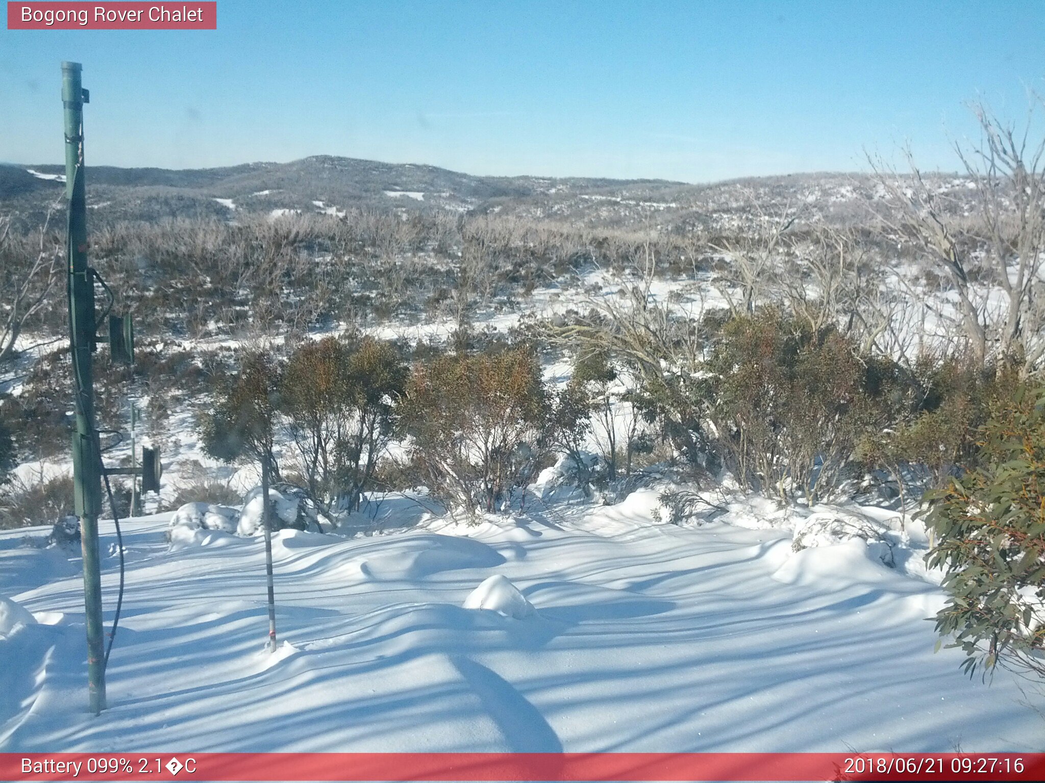 Bogong Web Cam 9:27am Thursday 21st of June 2018