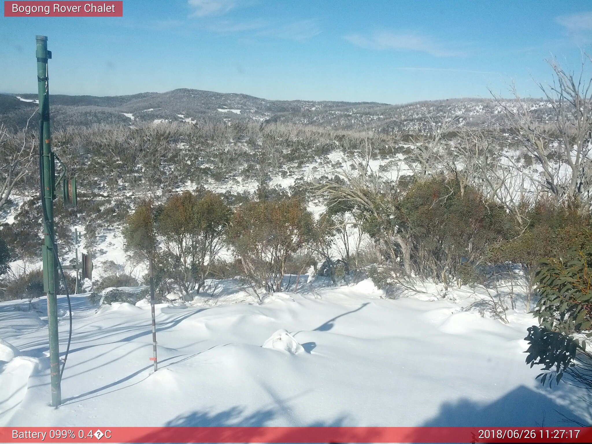 Bogong Web Cam 11:27am Tuesday 26th of June 2018