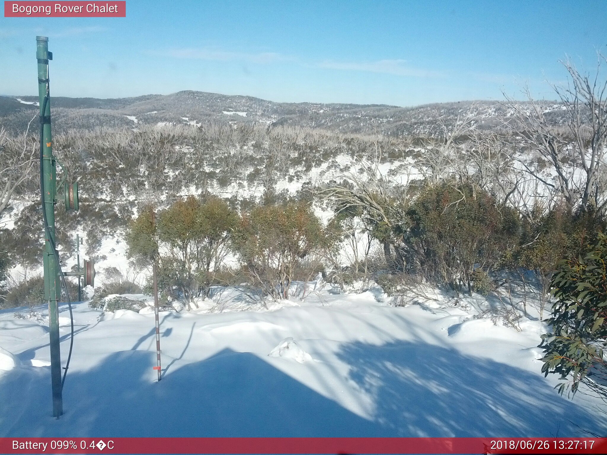 Bogong Web Cam 1:27pm Tuesday 26th of June 2018