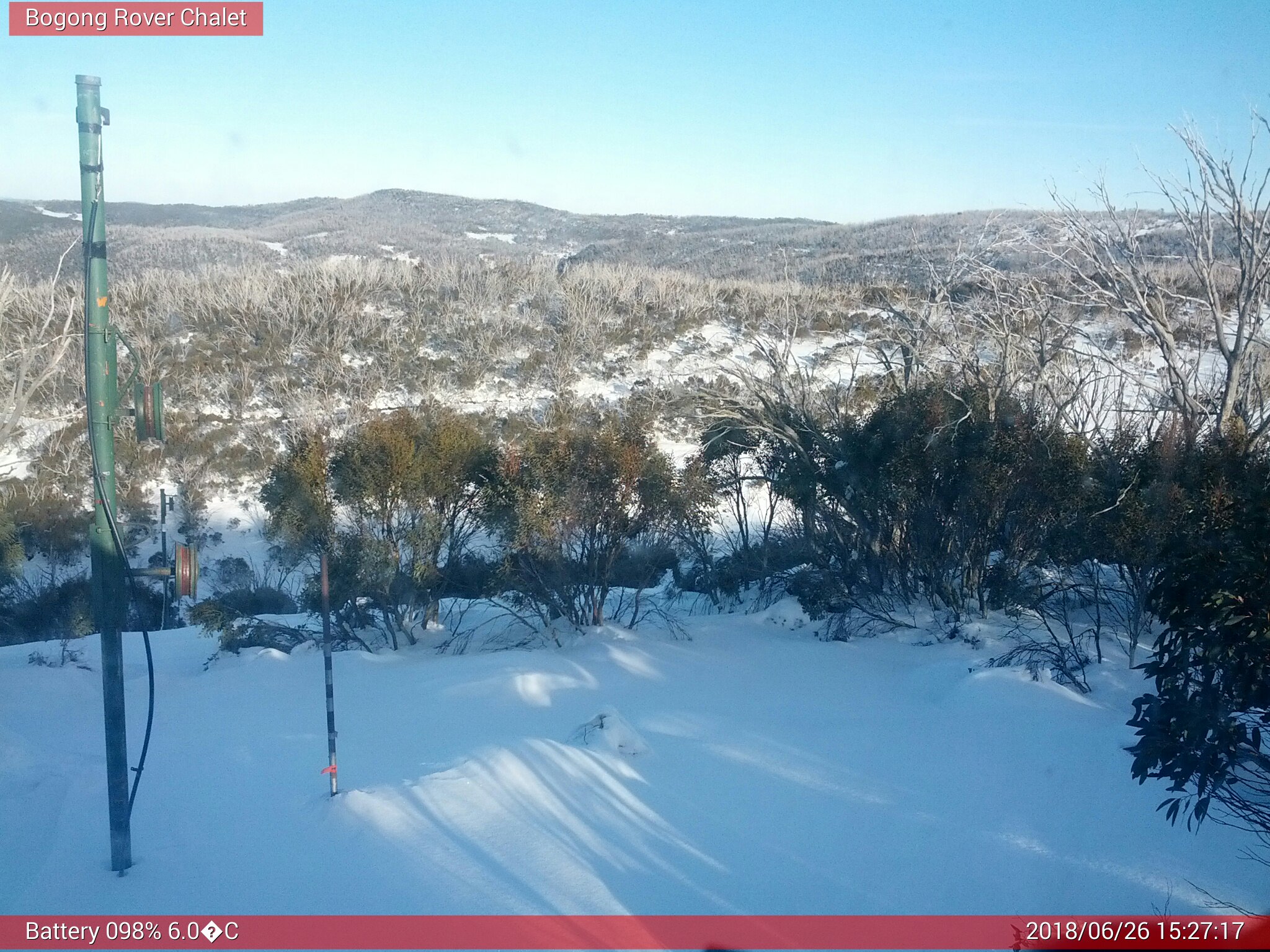 Bogong Web Cam 3:27pm Tuesday 26th of June 2018