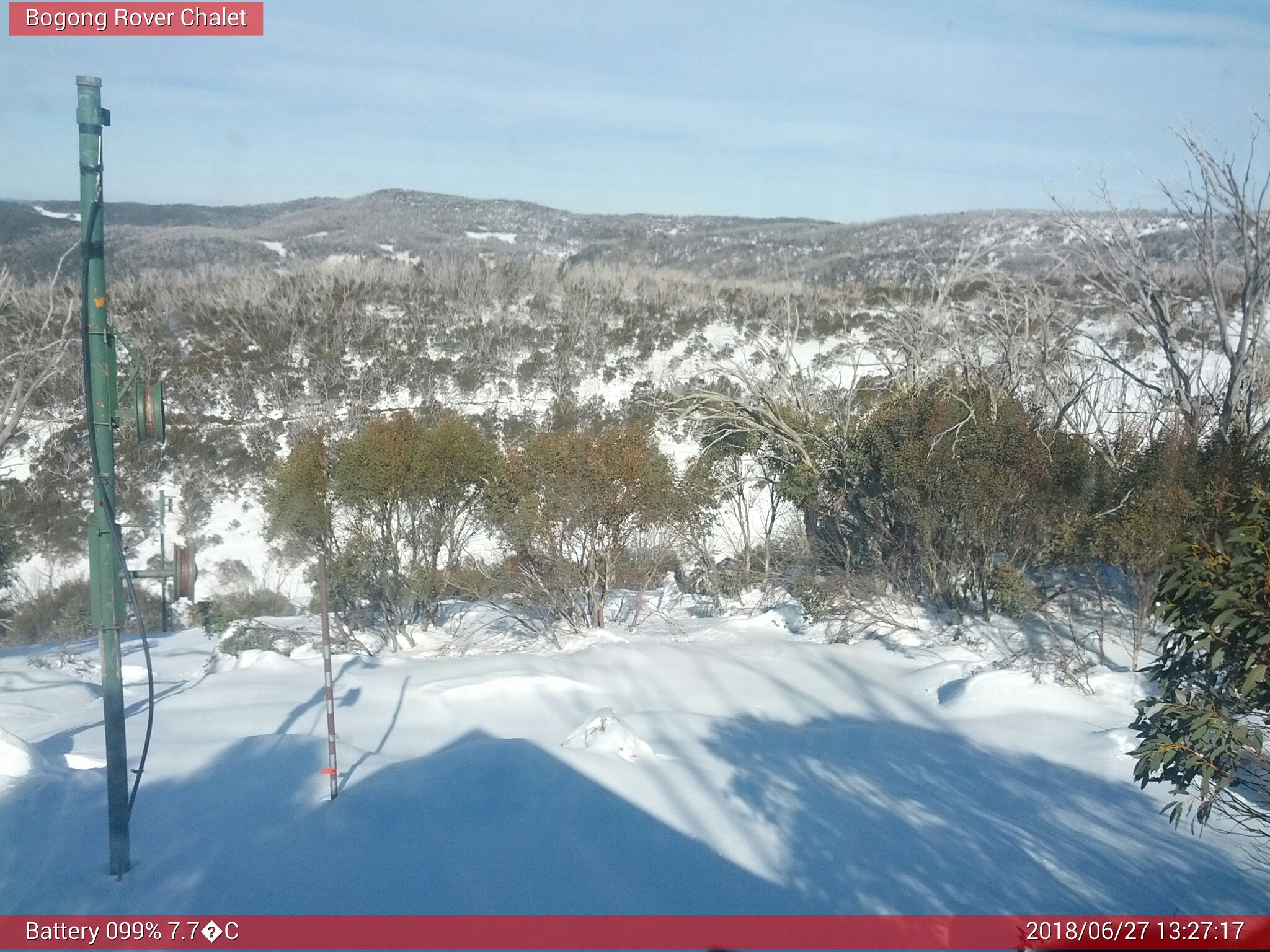 Bogong Web Cam 1:27pm Wednesday 27th of June 2018