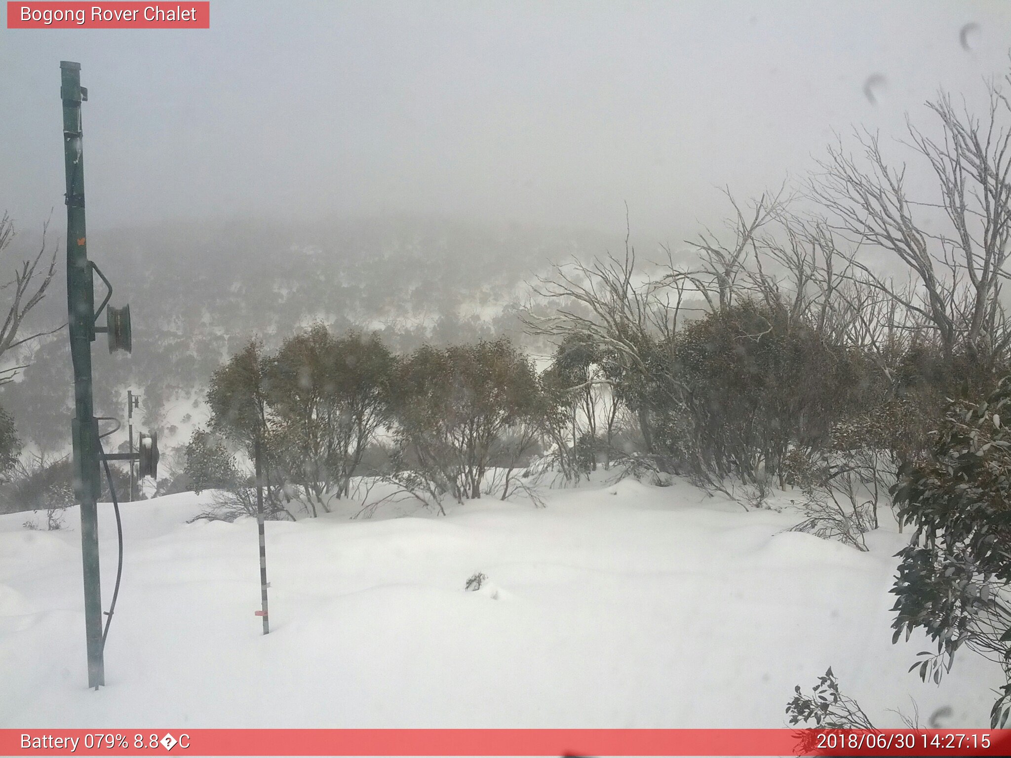 Bogong Web Cam 2:27pm Saturday 30th of June 2018