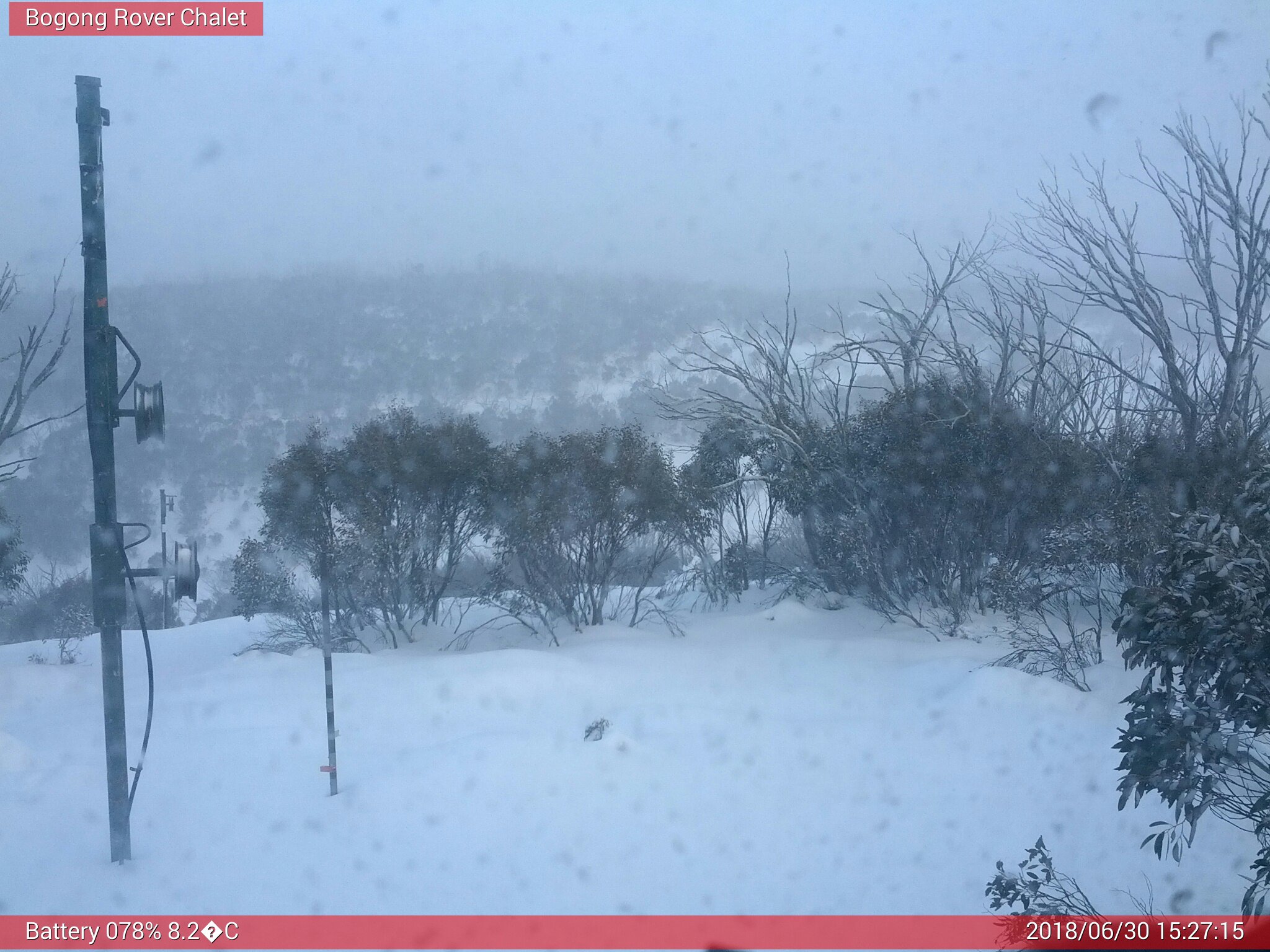 Bogong Web Cam 3:27pm Saturday 30th of June 2018