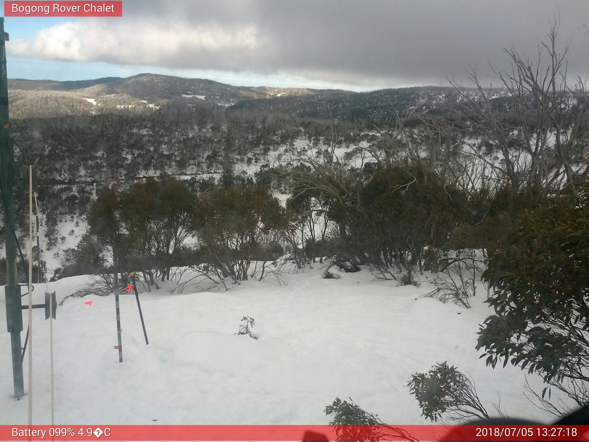 Bogong Web Cam 1:27pm Thursday 5th of July 2018