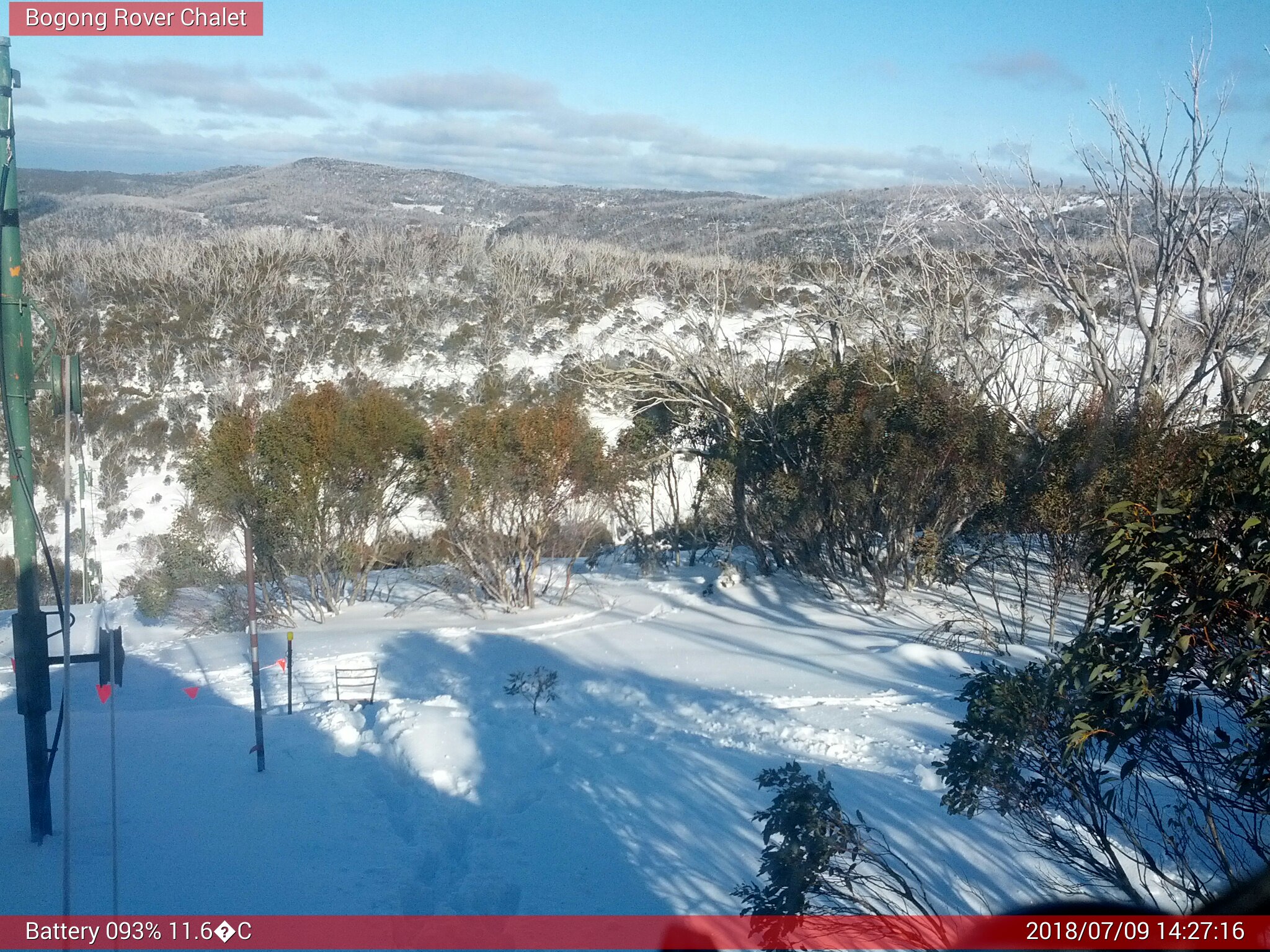 Bogong Web Cam 2:27pm Monday 9th of July 2018