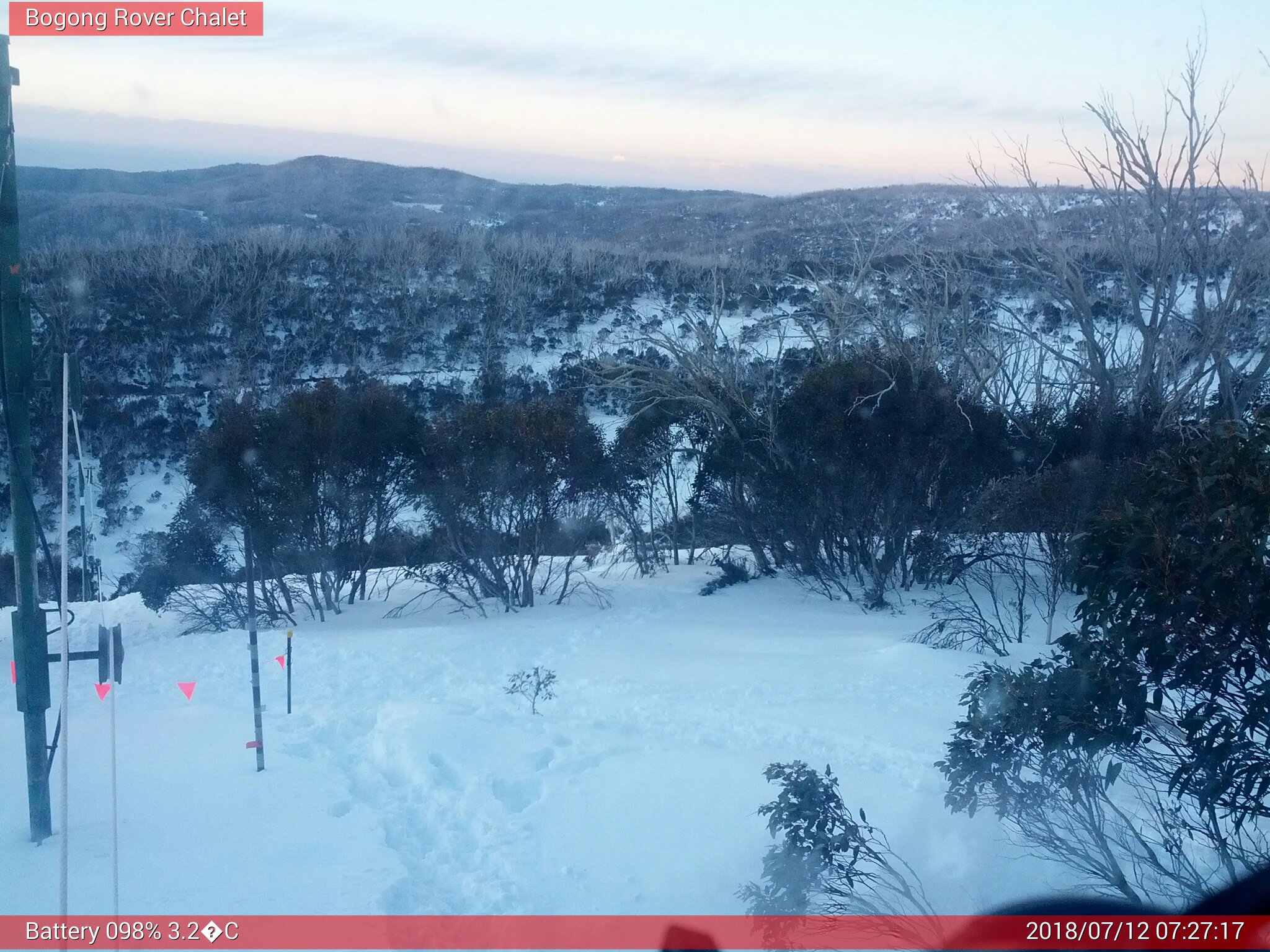 Bogong Web Cam 7:27am Thursday 12th of July 2018