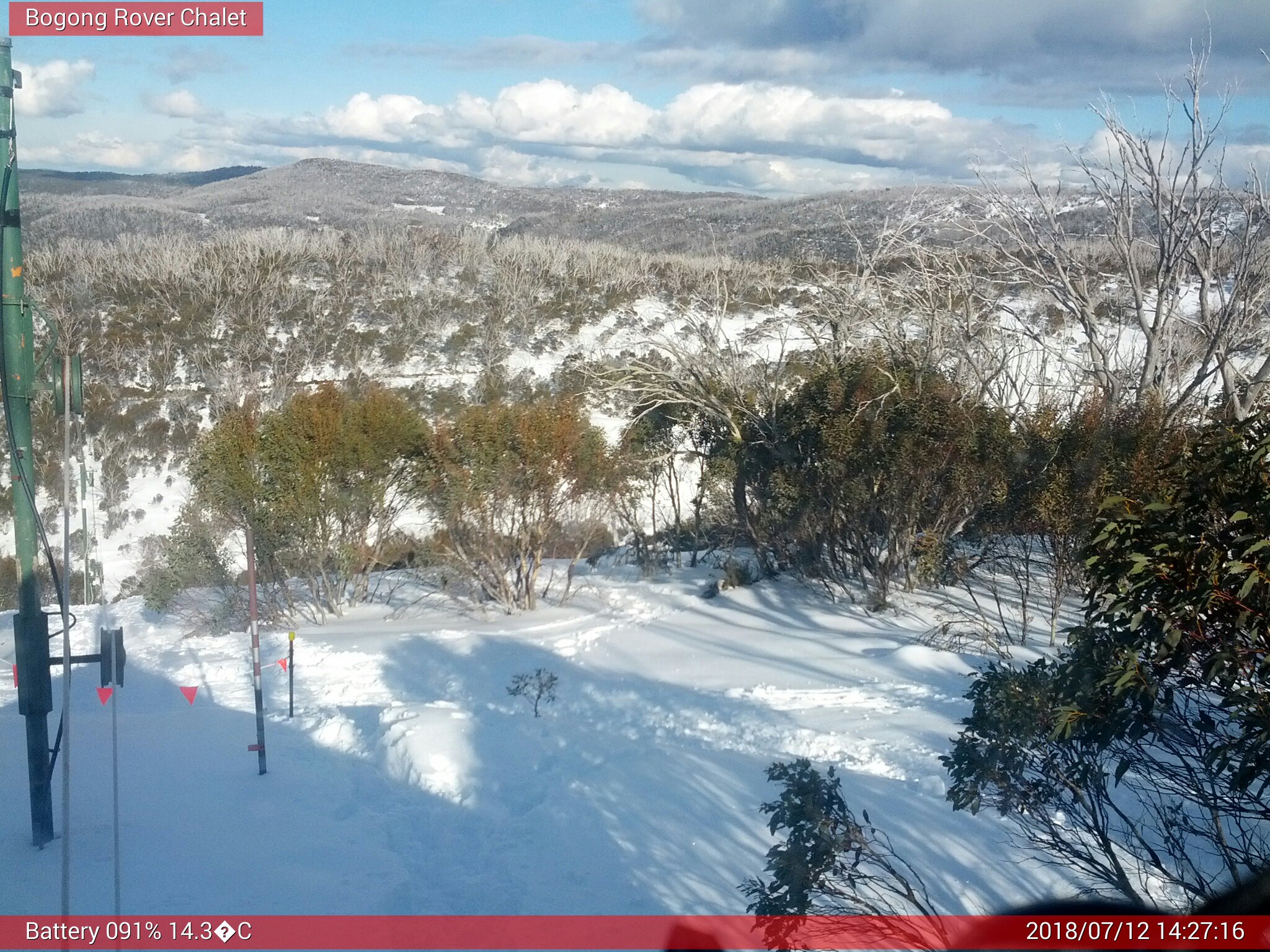 Bogong Web Cam 2:27pm Thursday 12th of July 2018