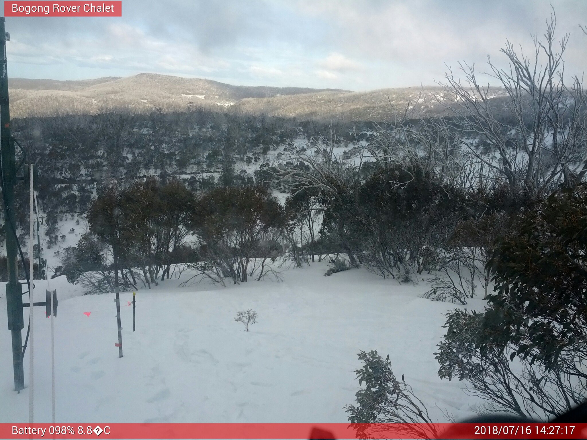 Bogong Web Cam 2:27pm Monday 16th of July 2018