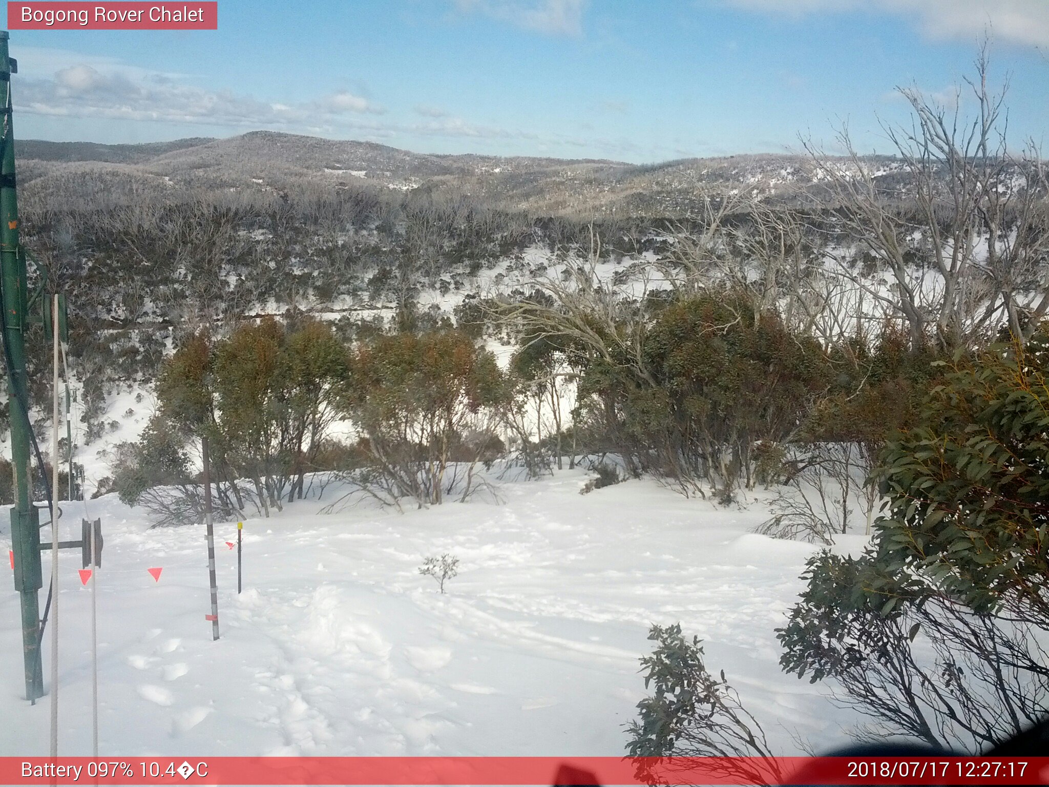 Bogong Web Cam 12:27pm Tuesday 17th of July 2018