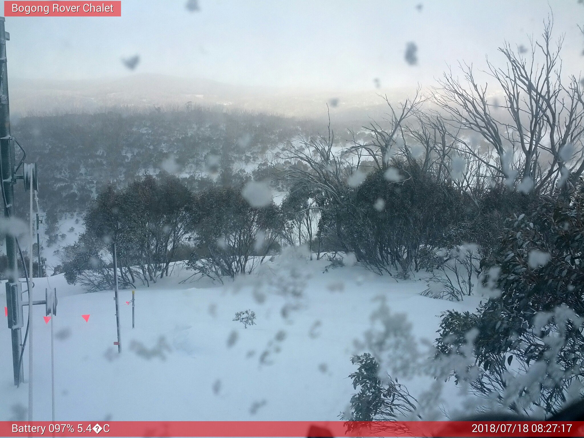 Bogong Web Cam 8:27am Wednesday 18th of July 2018