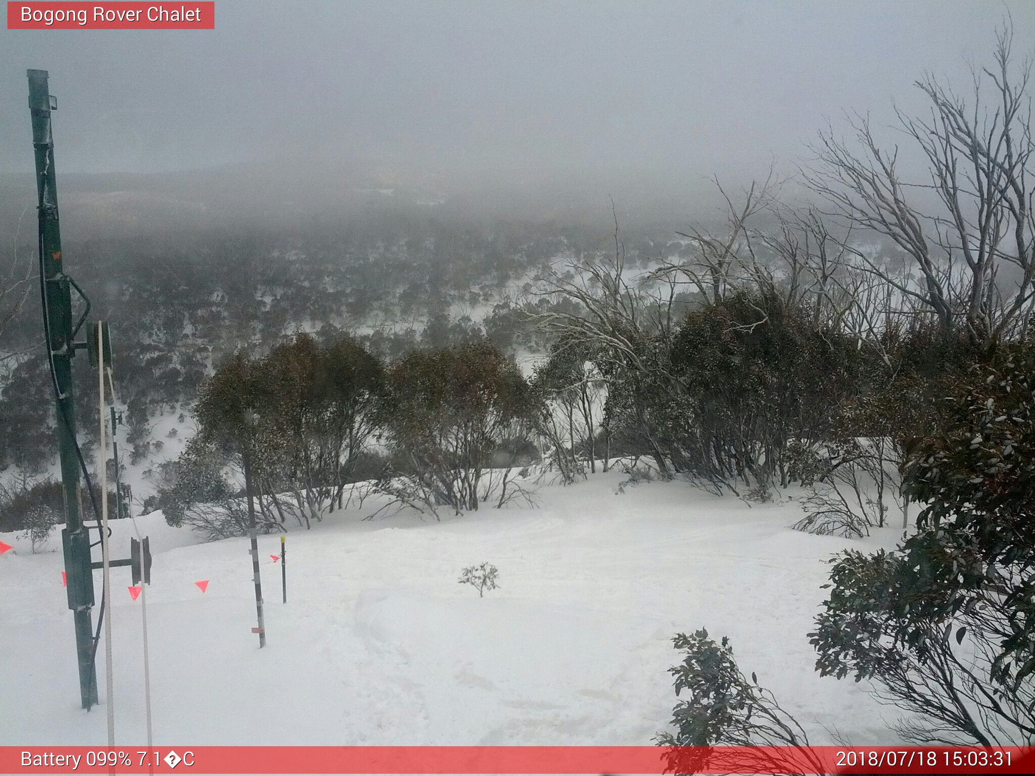 Bogong Web Cam 3:03pm Wednesday 18th of July 2018