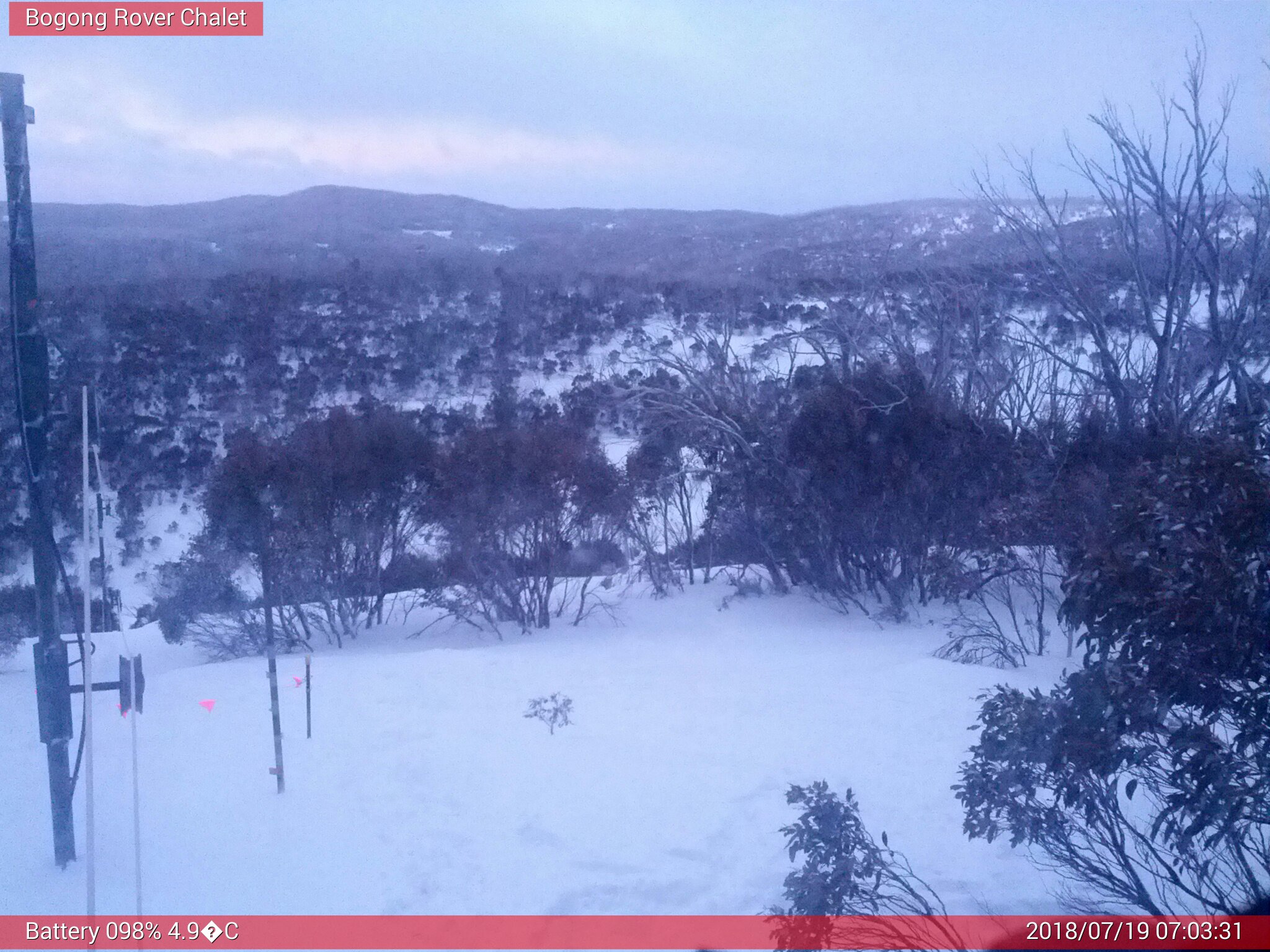 Bogong Web Cam 7:03am Thursday 19th of July 2018