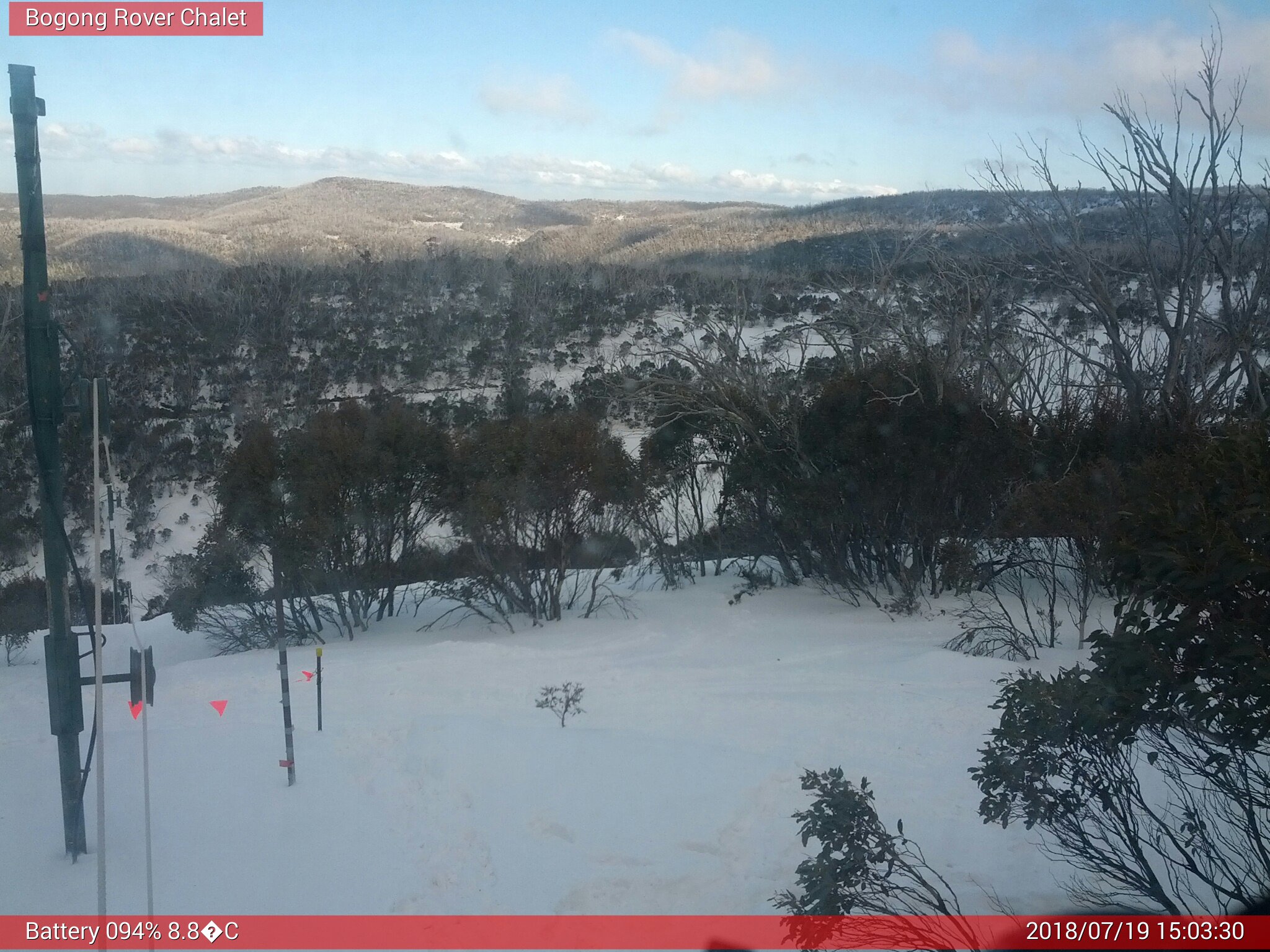 Bogong Web Cam 3:03pm Thursday 19th of July 2018