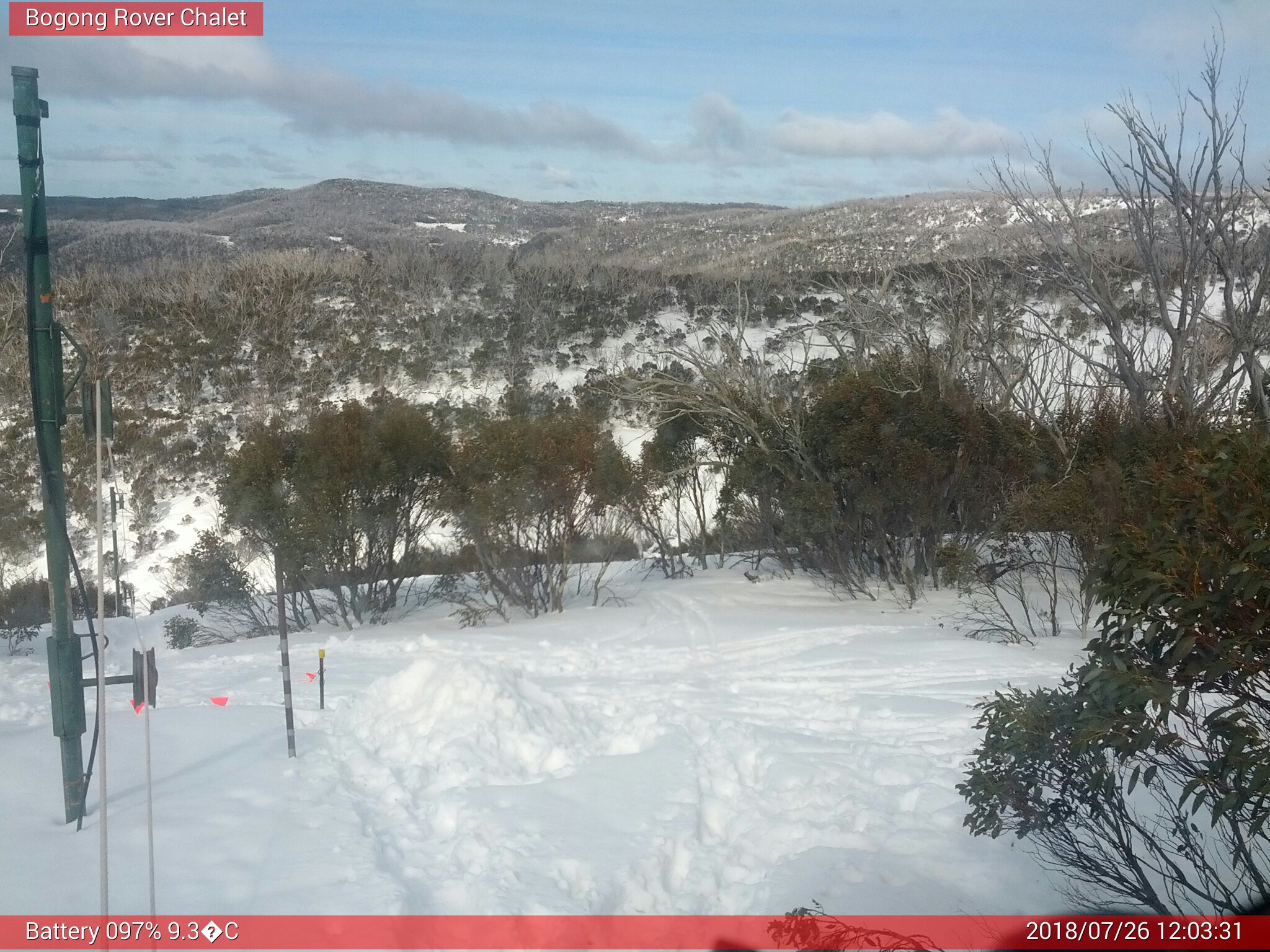 Bogong Web Cam 12:03pm Thursday 26th of July 2018